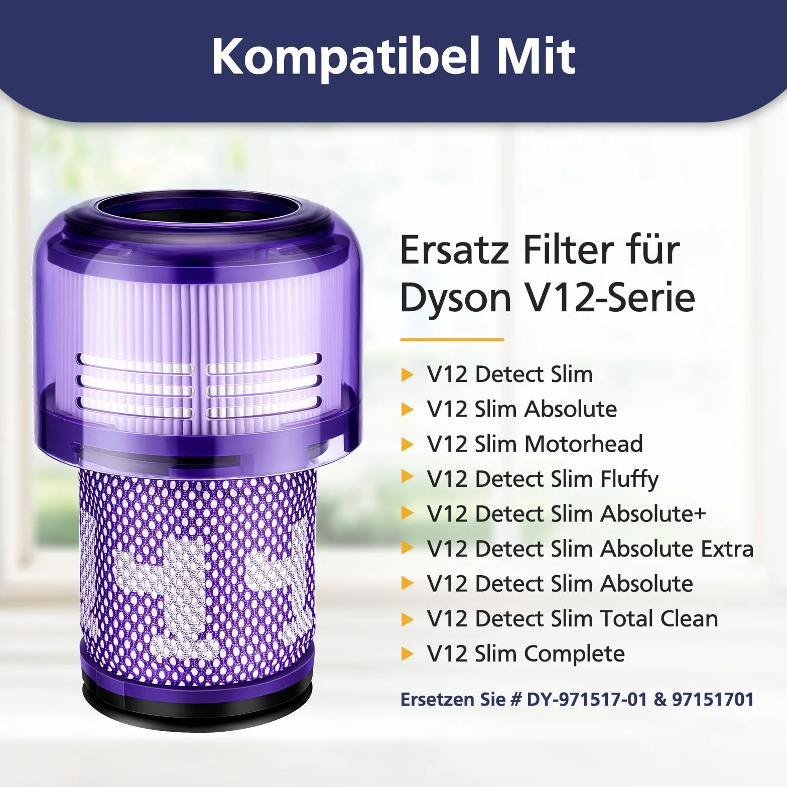 Dyson V12 Filtr Hepa - 2 Pack Części Zamienne do Detect Slim Absolute/Total Clean/Extra/Fluffy Odkurzacza, 971517-01