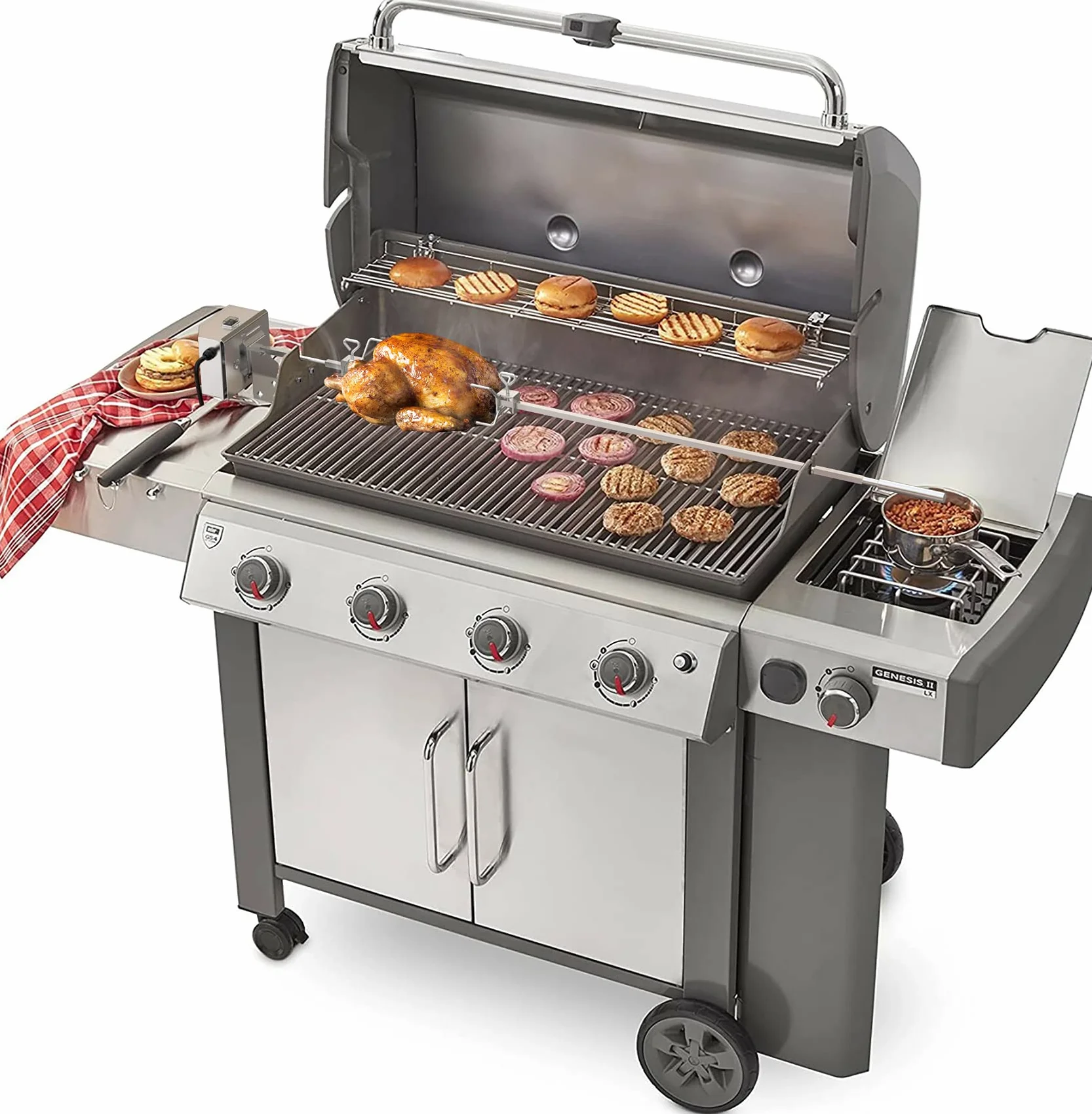 Onlyfire Zestaw rożna ze stali nierdzewnej odpowiedni do grilli Weber 7653 Weber Genesis II z serii 400 i 600 oraz Genesis II LX z 4 i 6 palnikami