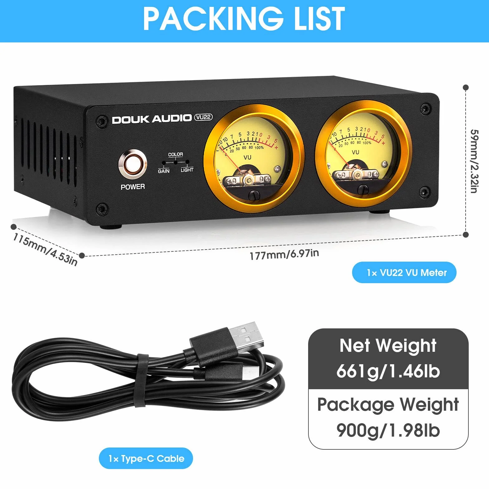 Douk Audio VU22 podwójny analogowy wyświetlacz VU Miernik DB panel spektrum muzyki MIC i LINE wskaźnik poziomu dźwięku (Czarny)