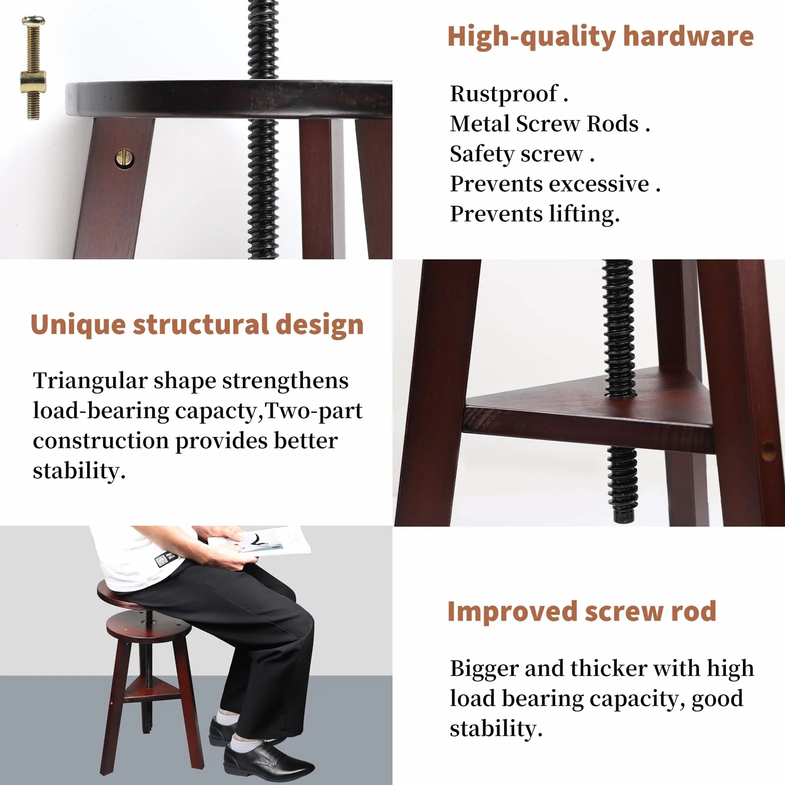 LALAGO Taboret malarski Ø 30 cm, 48-65 cm, taboret z regulacją wysokości, stołek rysunkowy z drewna bukowego, stołek artystyczny, okrągły obrotowy o 360°, drewniane krzesło do stołu kreślarskiego