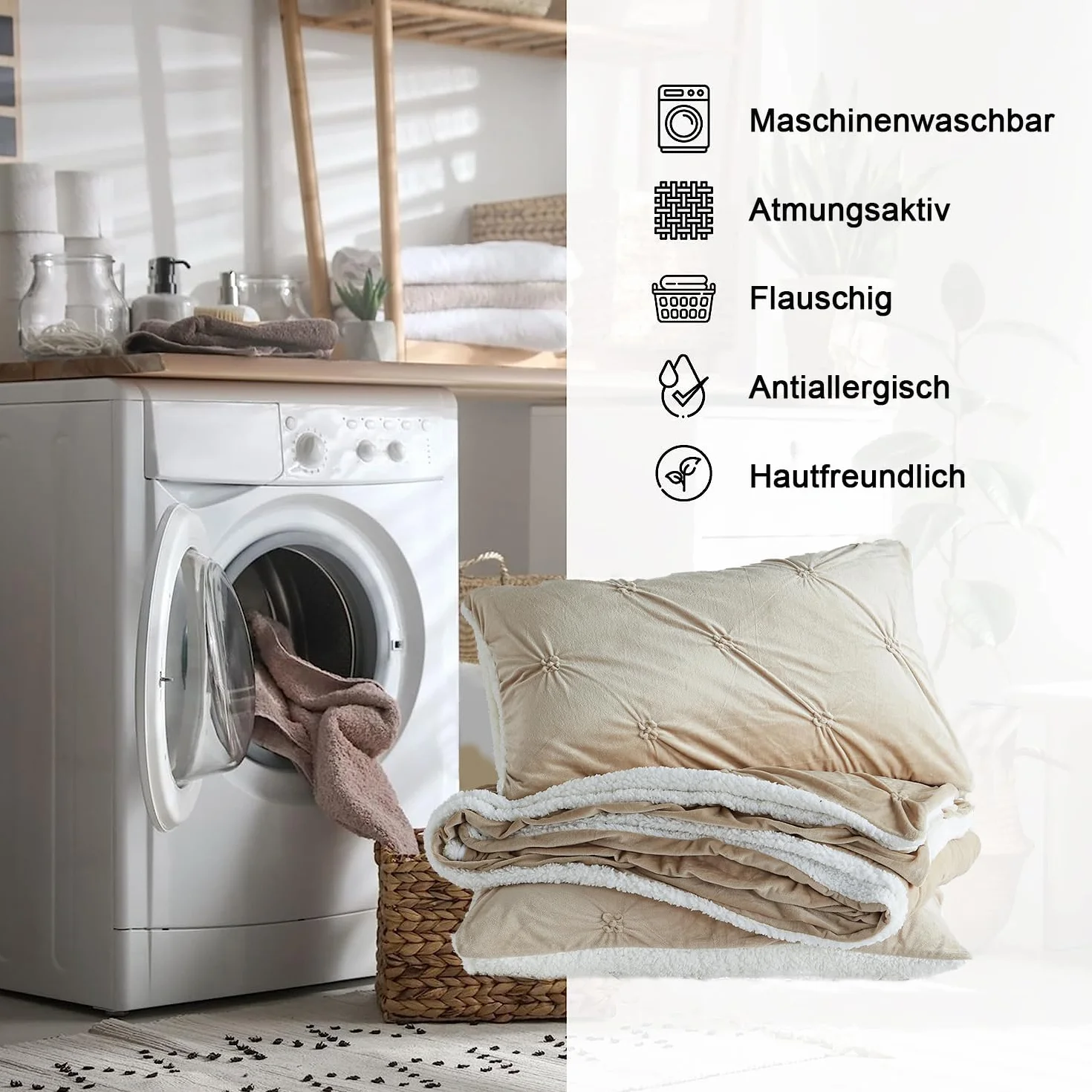 Lanqinglv Zestaw 2 poszewek na poduszkę 40x80cm Beżowy Khaki Flanel Miękki Teddy Fleece Kaszmirowy Touch Pintuck Poszewka na poduszkę z zamkiem błyskawicznym Dwupak