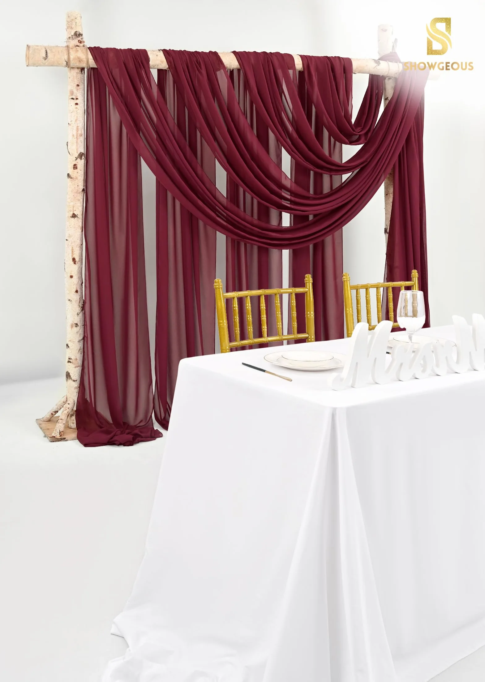 Showgeous łuk ślubny zasłona zasłona tkanina 2 panele 73 x 610 cm bordowy szyfon tkanina draperia łuk ślubny zasłony szyfonowe czyste tło zasłony na wesele łuk dekoracje ceremonii