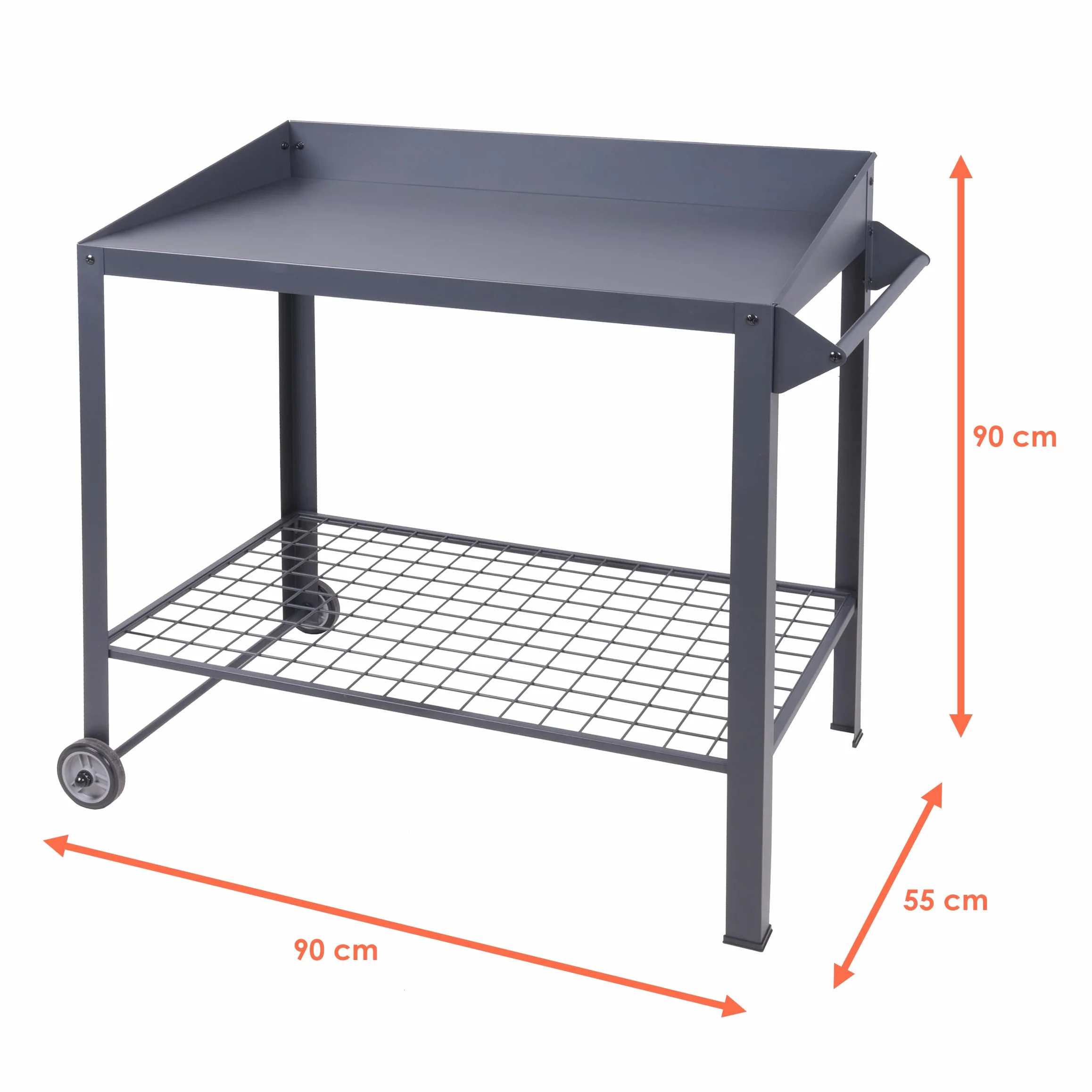 Spetebo Metalowy stół na rośliny na kółkach – 90 x 55 cm – ogrodniczy stół z półką z siatki