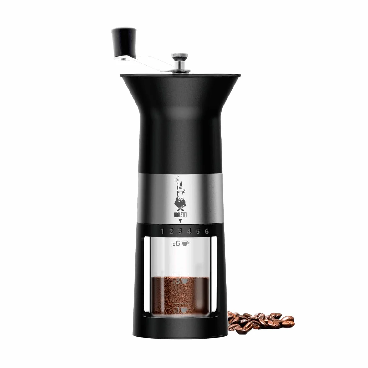 Bialetti Ręczny młynek do kawy, stal nierdzewna, czarny matowy