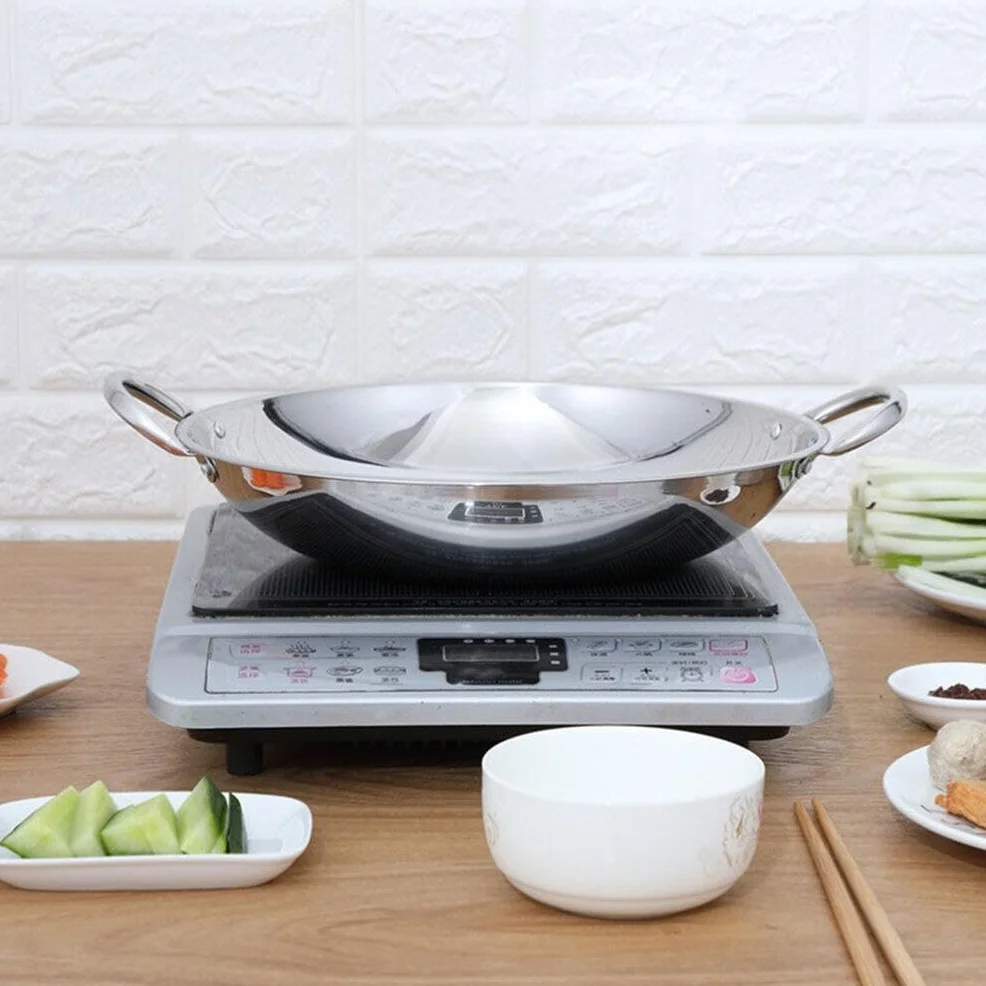 Wok Ze Stali Nierdzewnej Paella Pan Podwójny Uchwyt Okrągłym Dnem Patelnia Do Gotowania