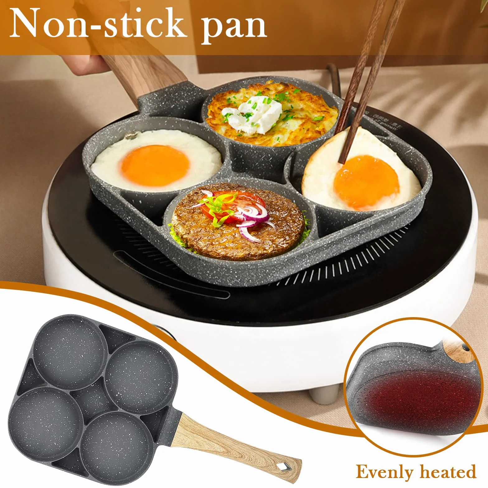 LOMUG Patelnia do naleśników, patelnia do smażonych jajek, 4 otwory Patelnia naleśnikowa i omlet aluminiowa płyta do naleśników hamburgery smażone jajka, śniadanie Patelnia do naleśników do kuchenek