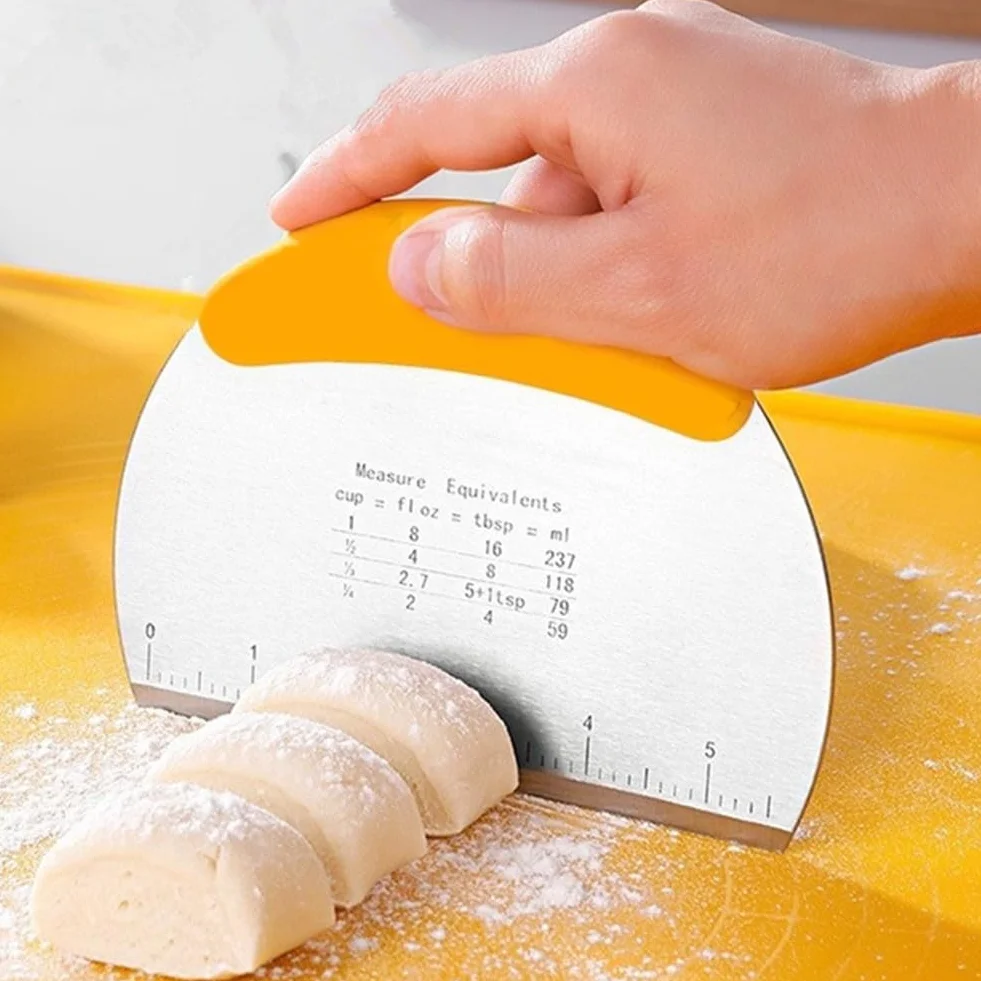 wielofunkcyjny nóż kuchenny – uniwersalny skrobak ze stali nierdzewnej – idealny do cięcia, siekania i pomiaru, od HSYTEK (żółty)