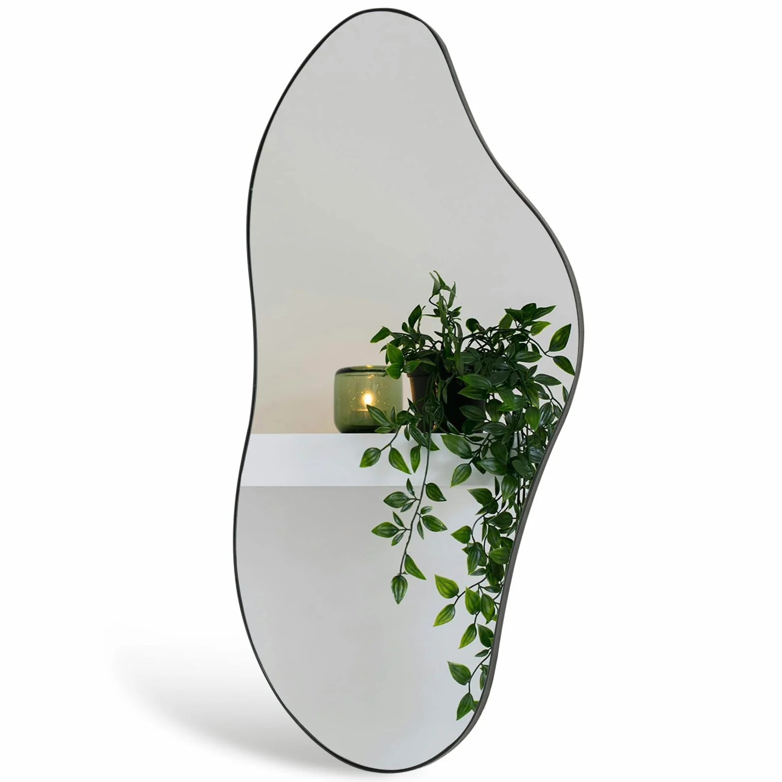Naścienne lustro łazienkowe, czarne metalowe oprawione nieregularne lustro do salonu, 98 x 45 cm, wiszące lustra do makijażu, do sypialni, przedpokoju