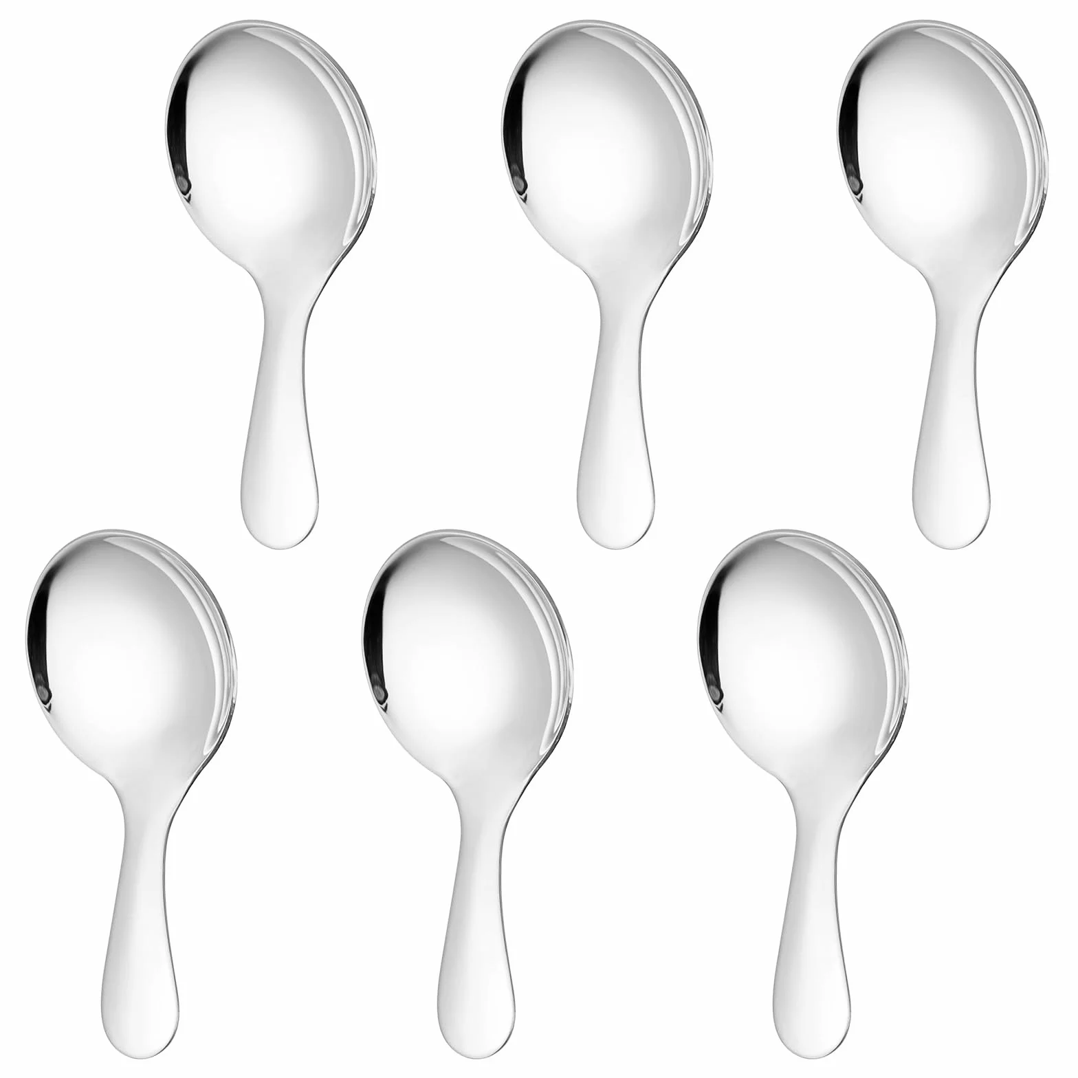 JJUNW 6 sztuk łyżeczek z krótkim uchwytem, łyżeczki do kawy ze stali nierdzewnej, łyżki do serwowania, duża łyżka do lodów, 9 cm, łyżki do sałatek, sztućców do serwowania, polerowane lustro, do