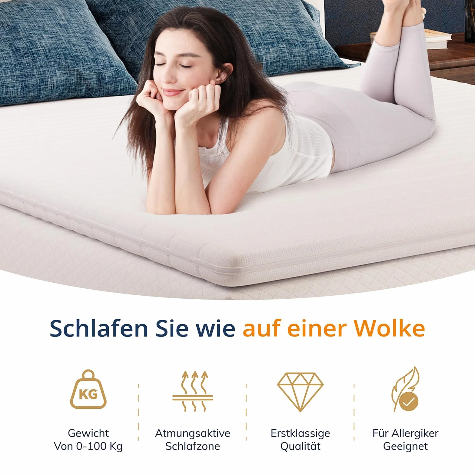 EGO HOME Nakładka na materac 160 x 200 cm – 8 cm Memory Foam Topper H2, miękka, komfortowa nakładka premium ze zdejmowaną i nadającą się do prania poszewką, oddychająca – wysokiej jakości nakładka na