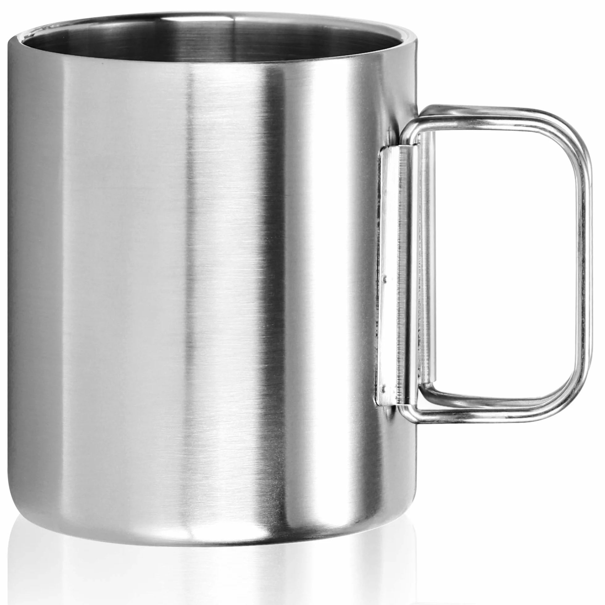 com-four® kubek termiczny stal nierdzewna 350 ml składany uchwyt podwójna ścianka izolacyjna bez BPA srebrny