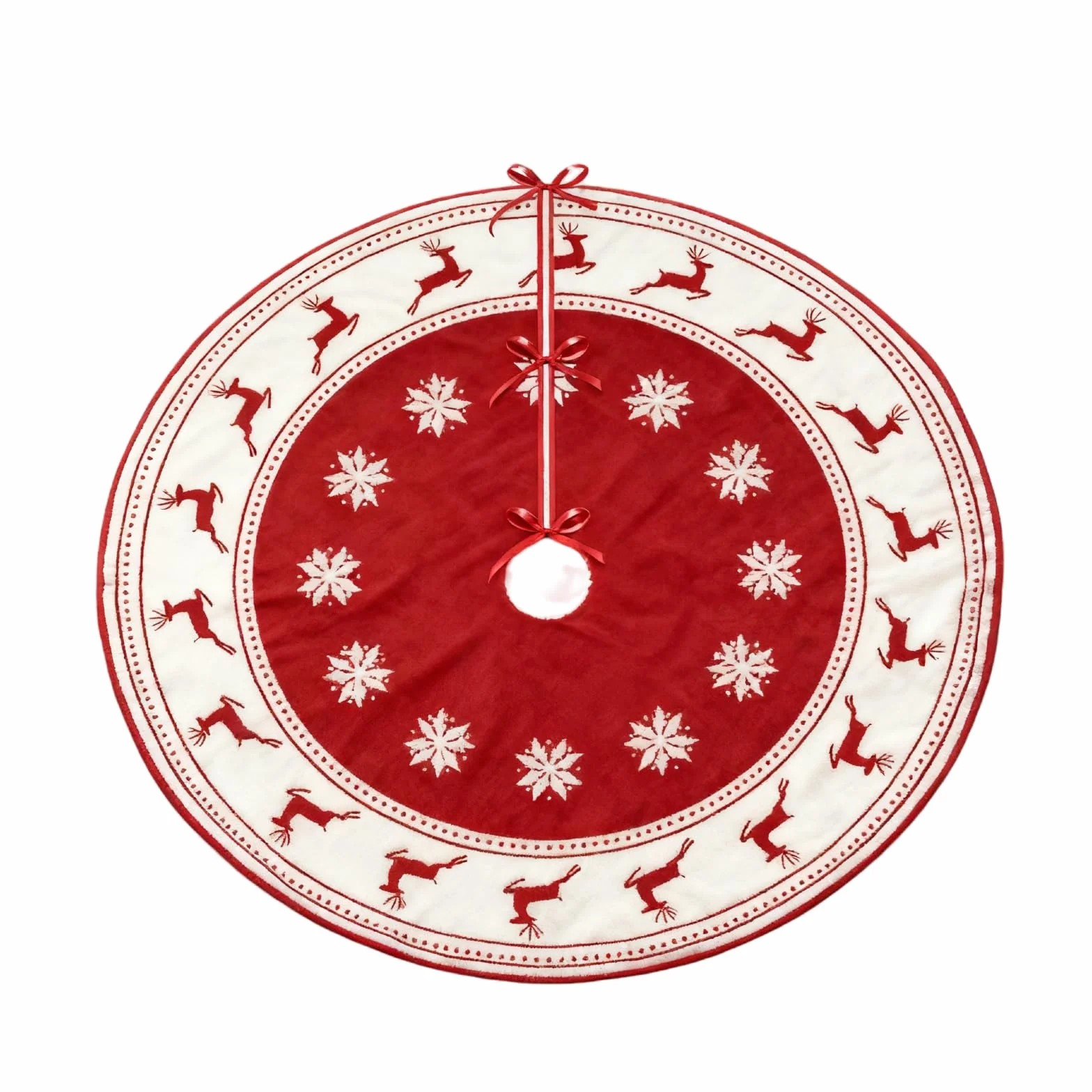 Dywan Choinka Spódnica Podstawowa Mata Podłogowa, Praktyczny dywanik pod choinkę z naklejkami na dekoracje świąteczne, Nowy Rok, imprezy, festiwale, czerwony i biały, 60 cm