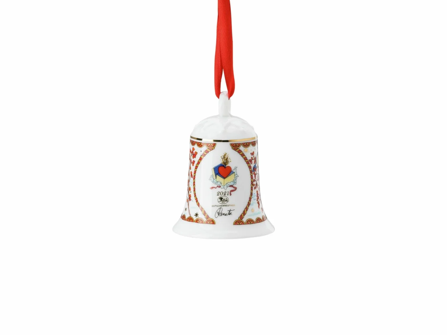 Hutschenreuther 2021 Porcelański dzwonek bożonarodzeniowy, prezenty świąteczne, 7 cm, wielokolorowy