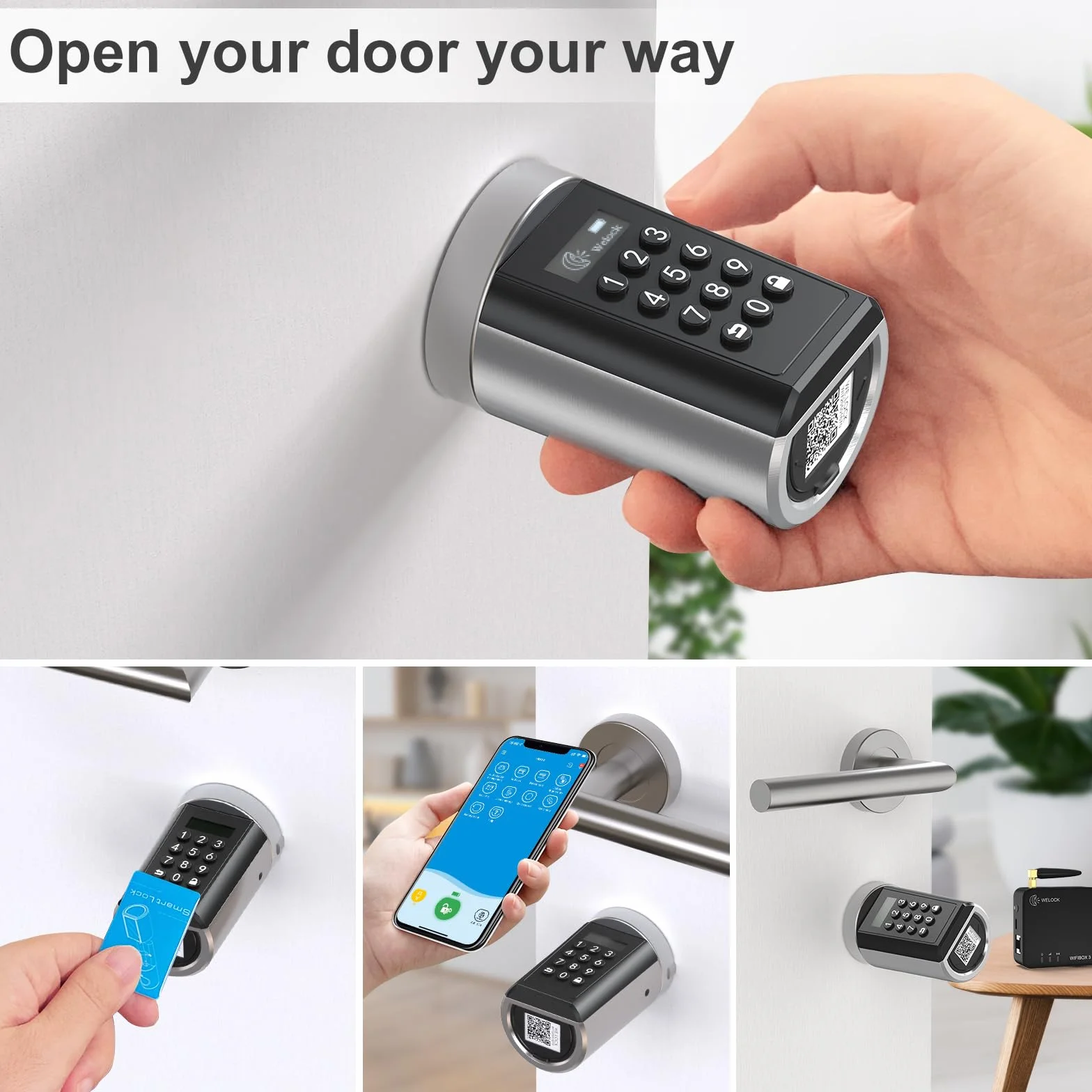 WELOCK PCB41-WIFI Gateway Inteligentny elektroniczny zamek do drzwi z aplikacją smartfonową Bluetooth, kartą RFID EU Standard Waterproof IP65 Keyless Cylinder and WiFi Bluetooth Gateway Combo Kit