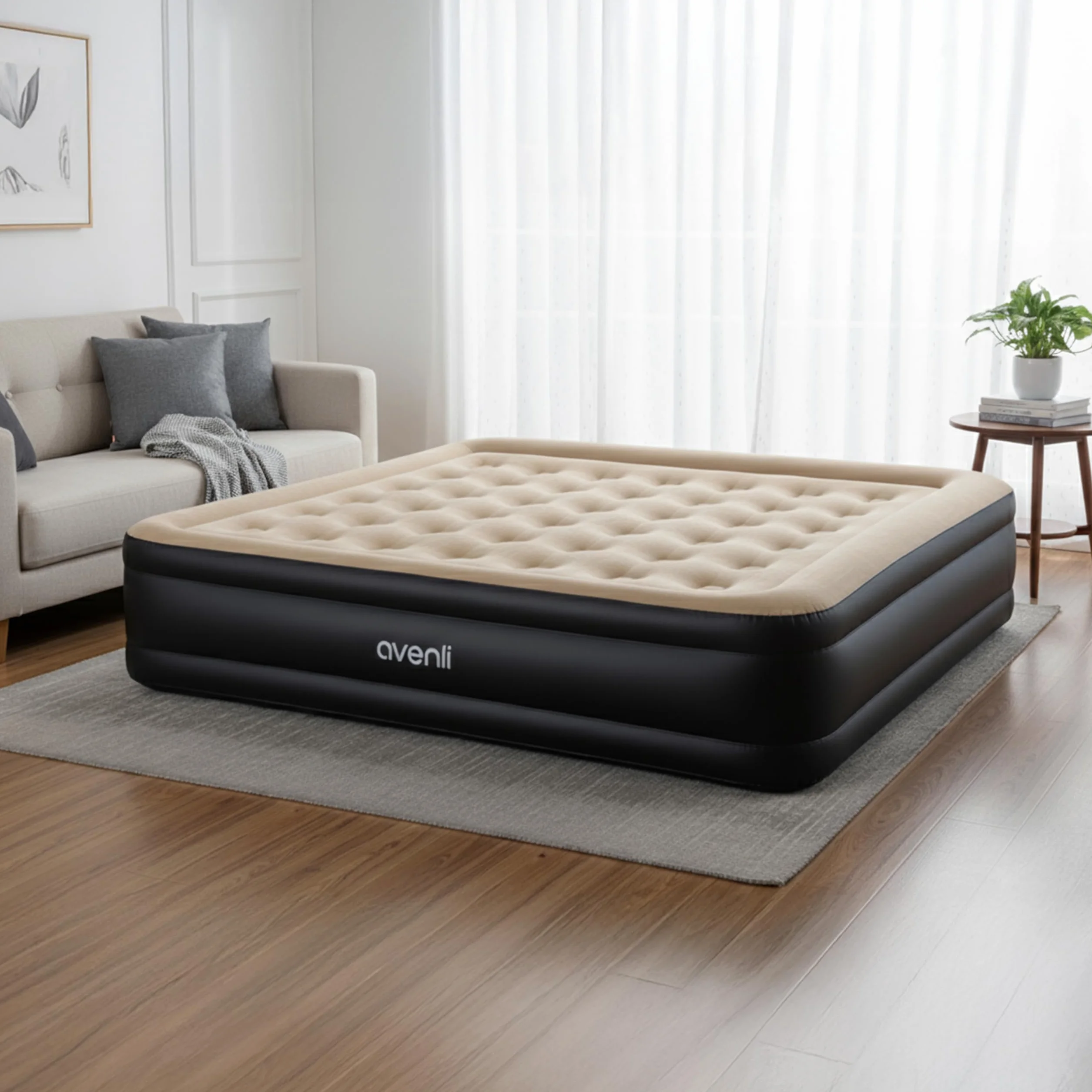 AVENLI Samopompujący Materac Powietrzny 203 x 157 x 47 cm – Nadmuchiwane Łóżko Gościnne z Wbudowaną Pompką – Materac Dmuchany 2 Osoby – Idealny do Domu, Kempingu i Podróży
