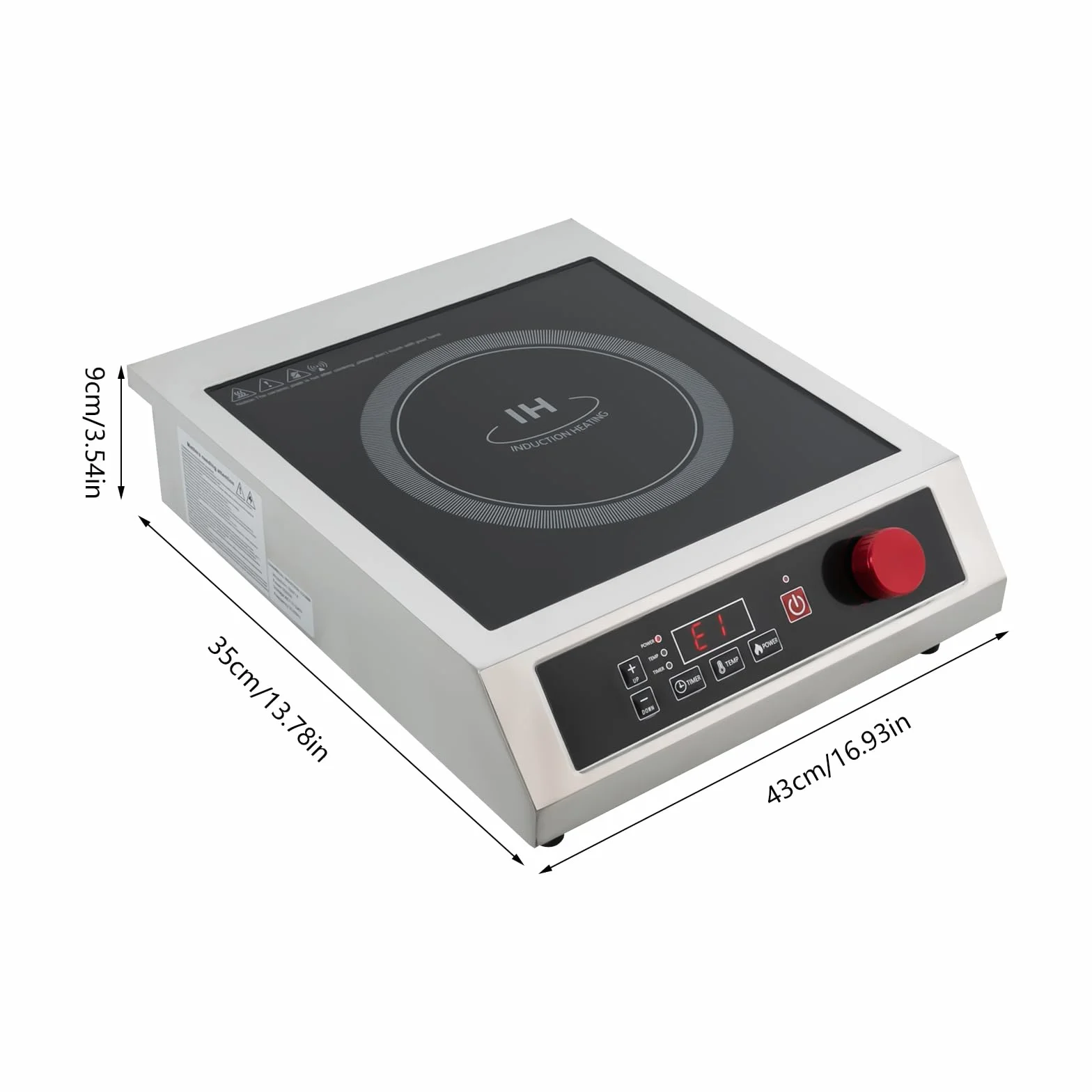 Kuchenka indukcyjna komercyjna 3500 W z wyświetlaczem LED, 10-stopniowa regulacja temperatury, czarny panel kryształowy