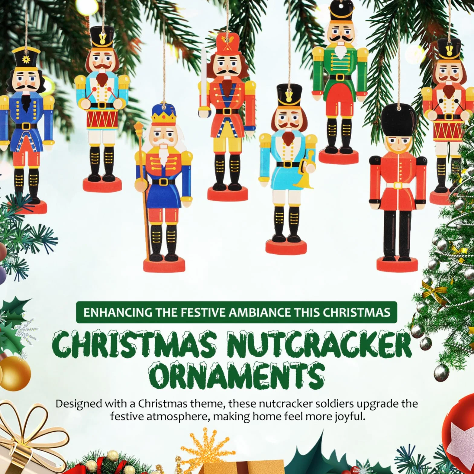 36kawałki Sztuk Figurki Huśtawki Do Choinki Nutcracker Drewniane Dekoracje Świąteczne Ornaments Boże Narodzenie Wyjątkowy Do Uświetnienia Świątecznej Atmosfery