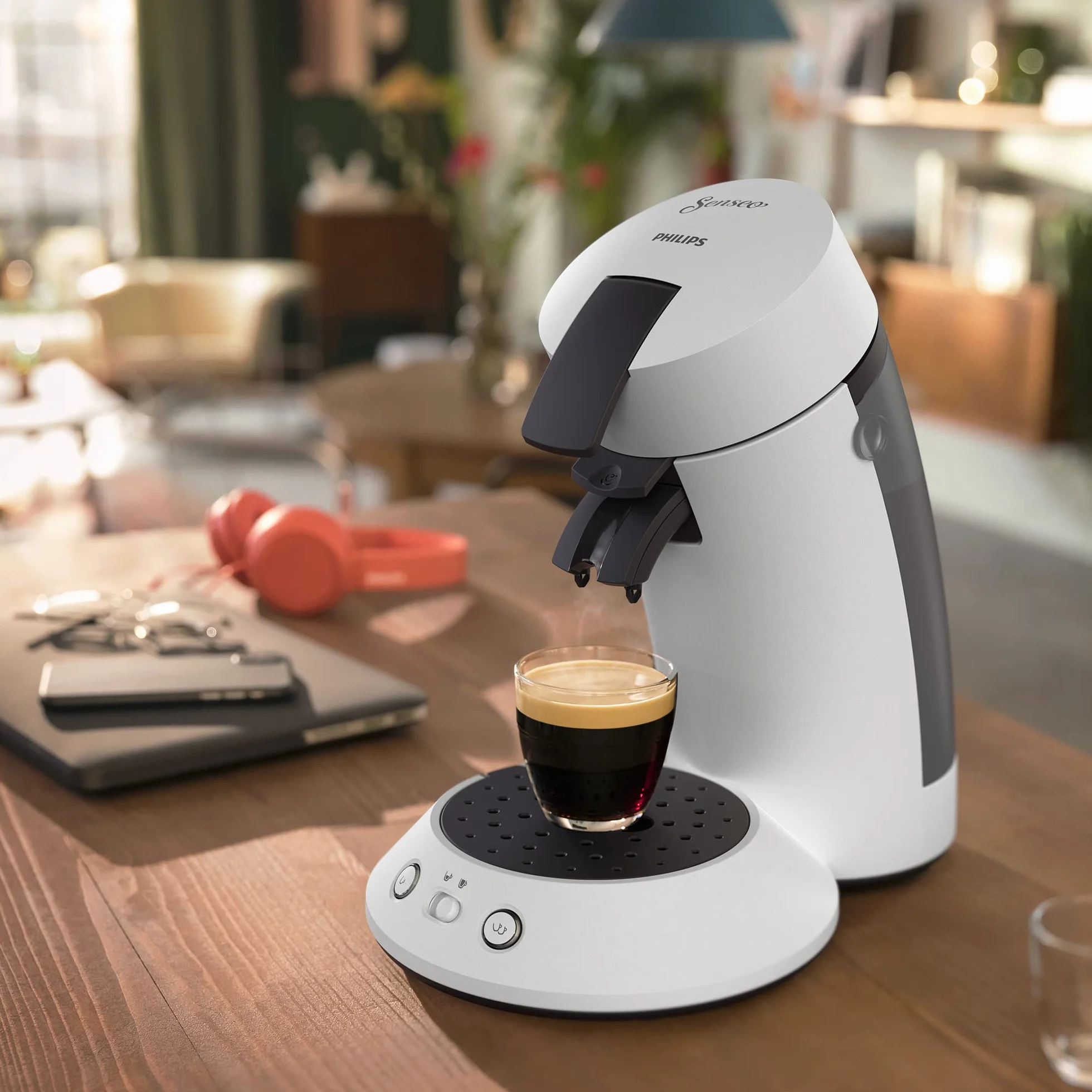 Philips Senseo Original Plus CSA210/10 ekspres do kawy na saszetki (wybór mocy kawy, technologia Coffee Boost, wykonany z plastiku pochodzącego z recyklingu), biały