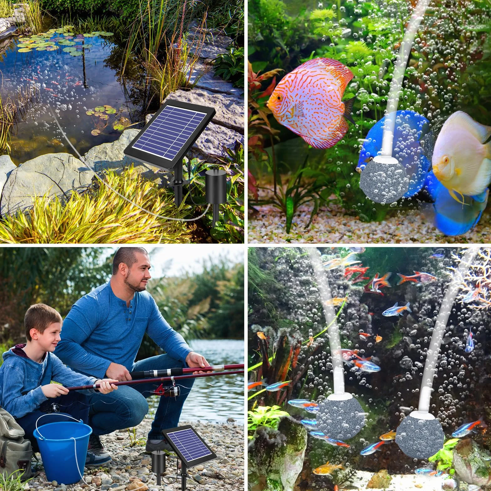 GuKKK Solar Power Air Pump Kit, Solar Oxygen Pump for Aquarium 4W Solar Staw Aerator Węże i Kamienie Wentylacyjne Do Zbiornika Ryb, Staw Rybny