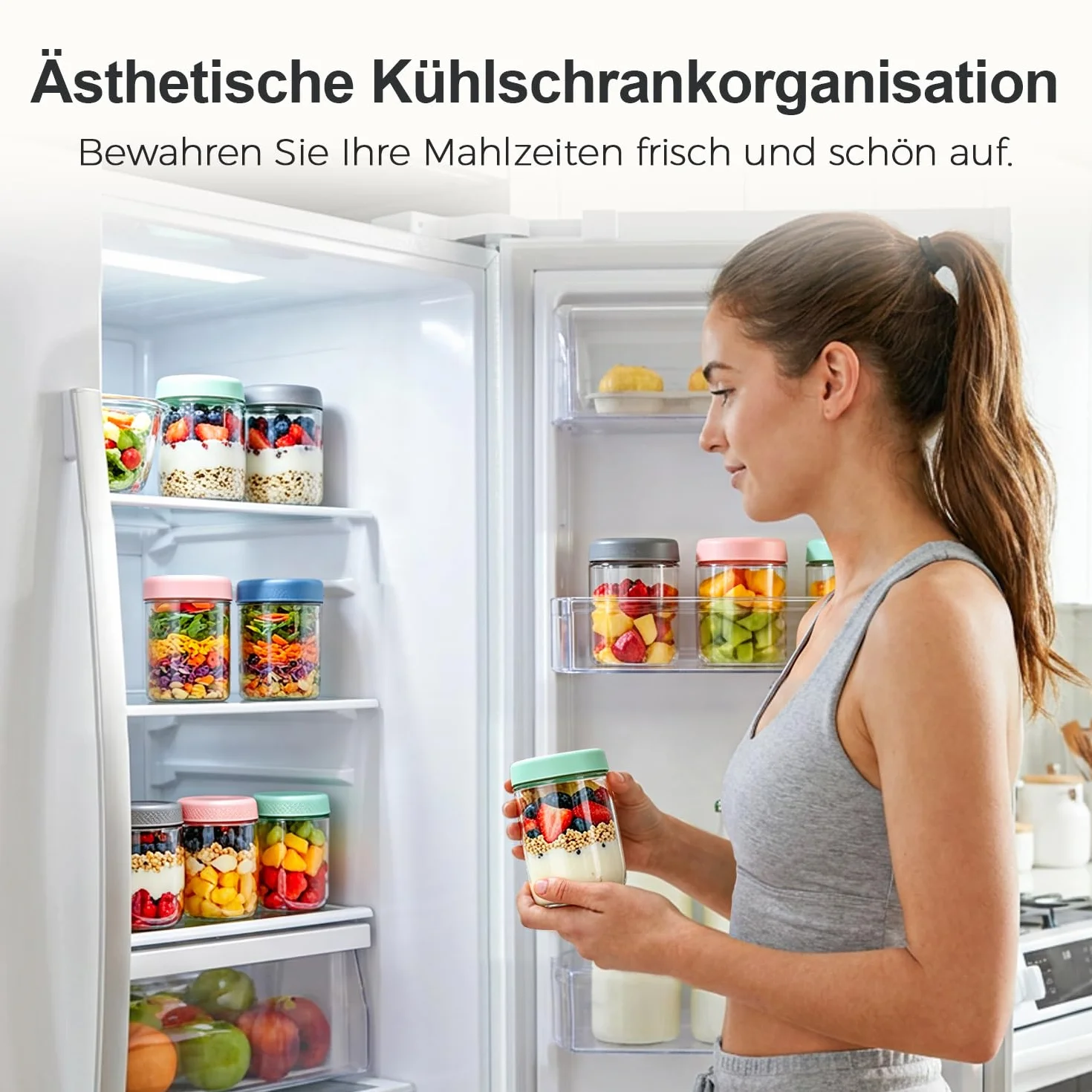 ComSaf Zestaw 4 szklane kubki na wynos 500ml z plastikową pokrywką