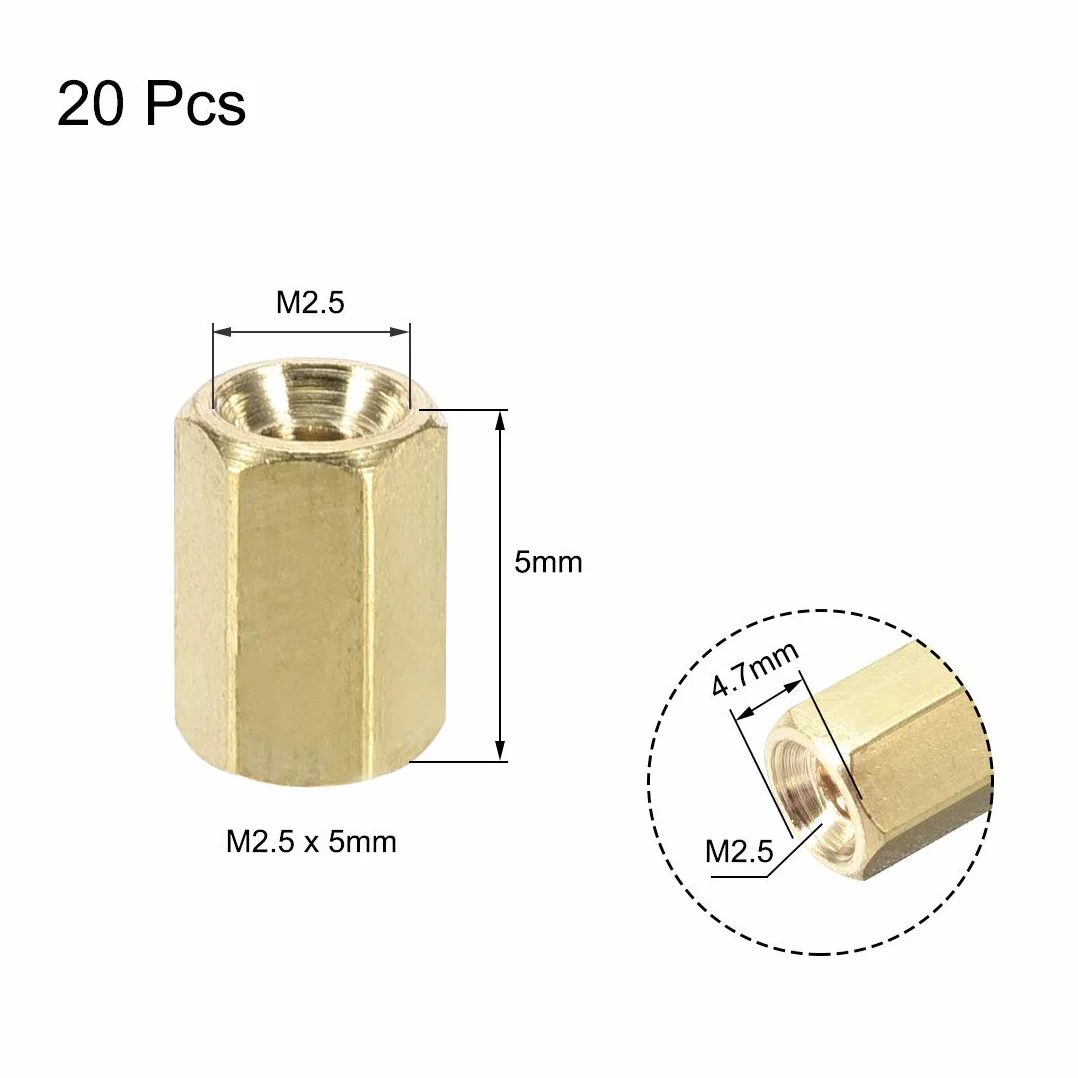 sourcing map 20 szt. M2,5 x 5 mm gniazdo mosiądz PCB płyta główna wspornik dystansowy stojak