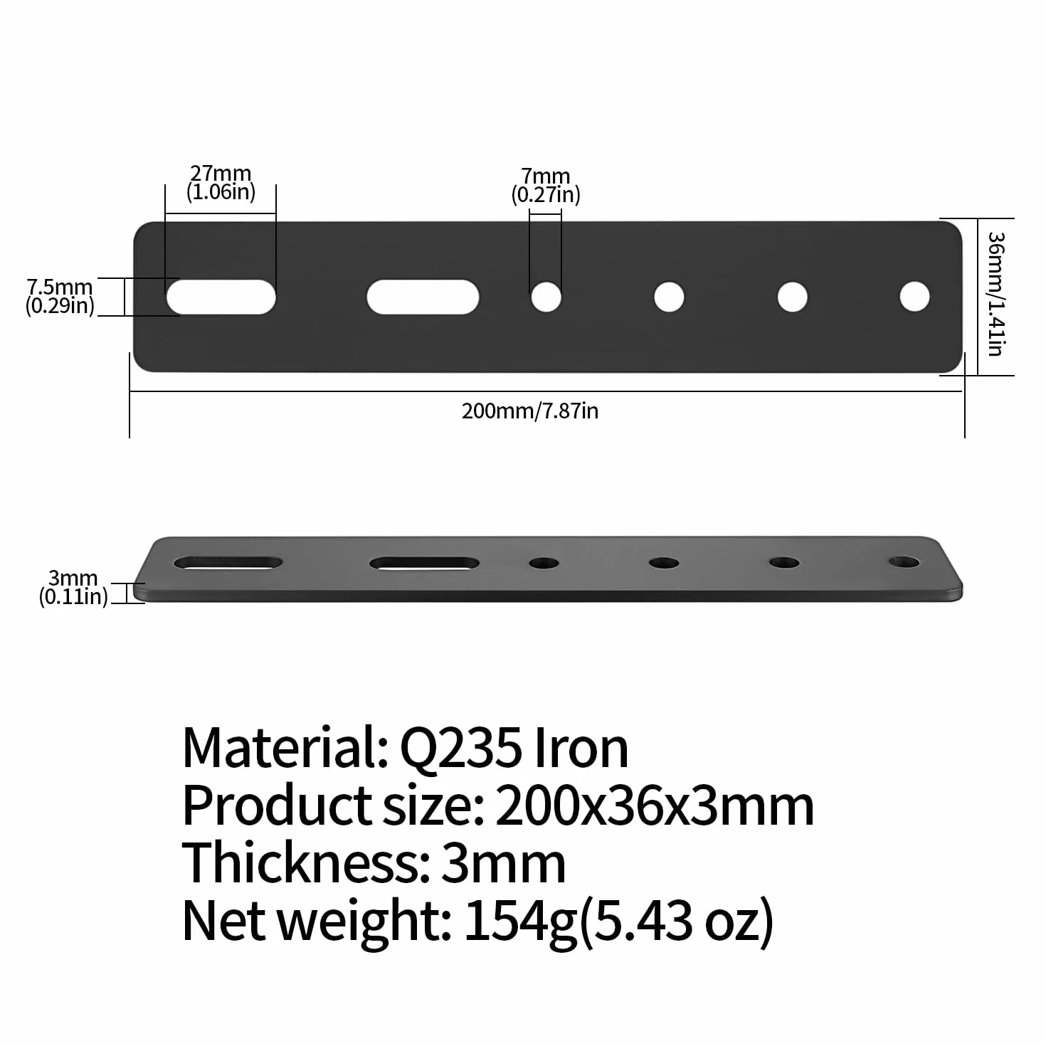Wytrzymałe perforowane wsporniki, 4 otwory i 2 gniazda, metalowe płyty naprawcze do naprawy drewna, 7,87 x 1,4, 200 x 36 mm, 4 szt
