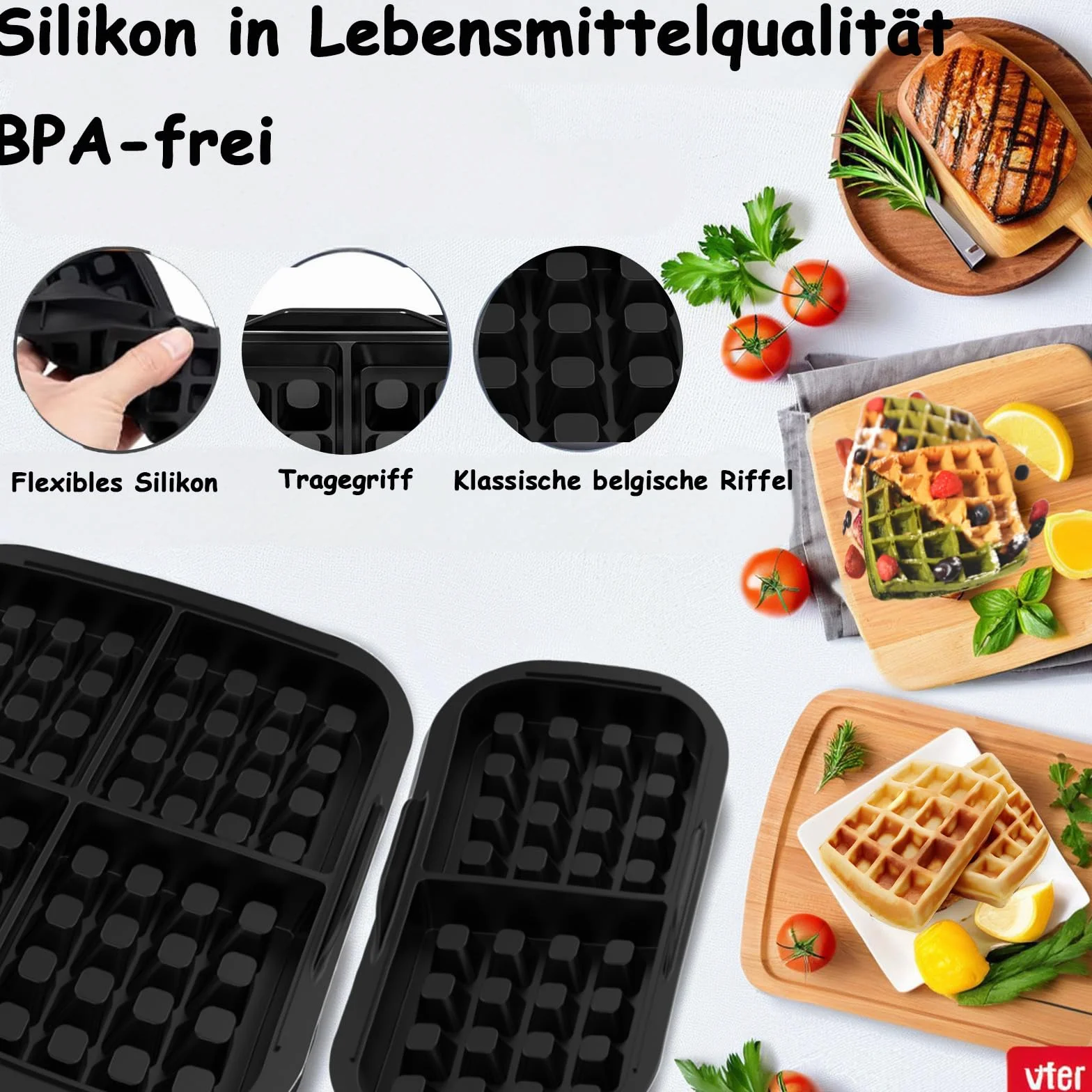 Silikonowa Forma do Gofrów Belgijskich do Frytkownicy Powietrznej Philips Air fryer Seria 3000 6L/3L, Kompatybilny z Tefal Airfryer 5.2L/3.1L