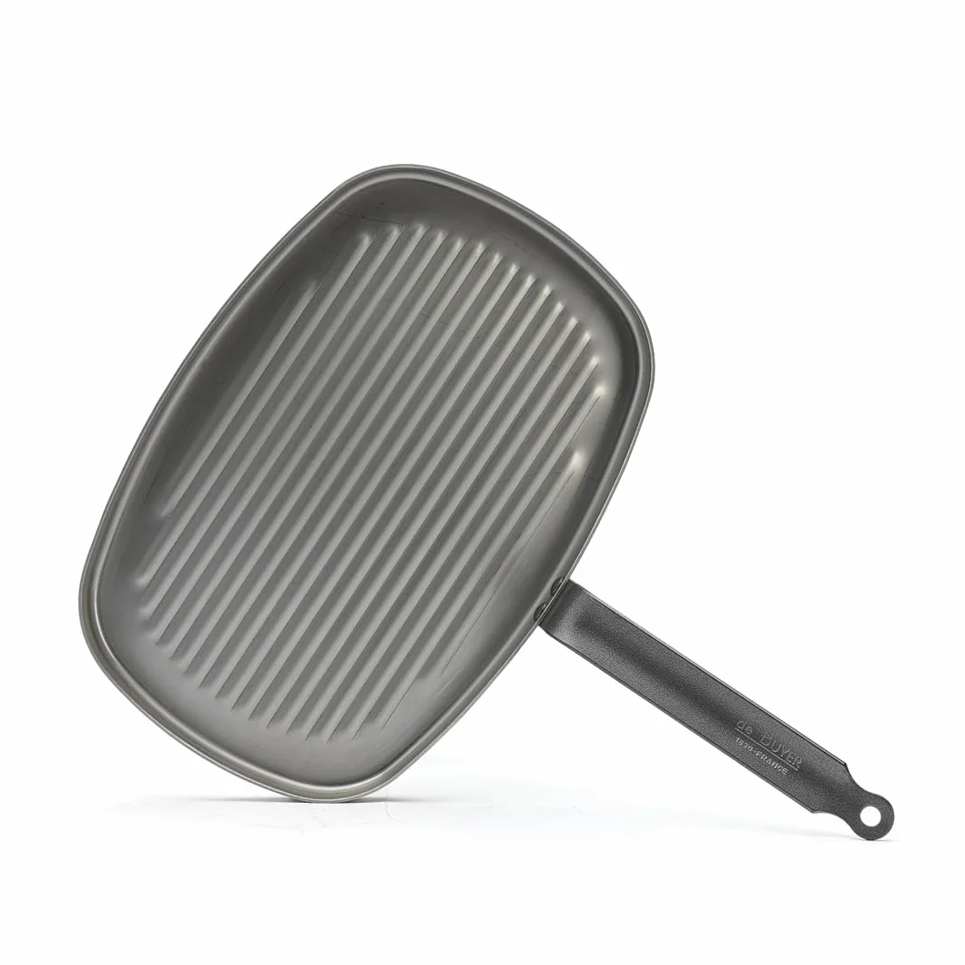 De Buyer Naczynia do gotowania - Carbone Plus - patelnia do grillowania ze stali żelaznej - 38 x 26 cm - 5540-38