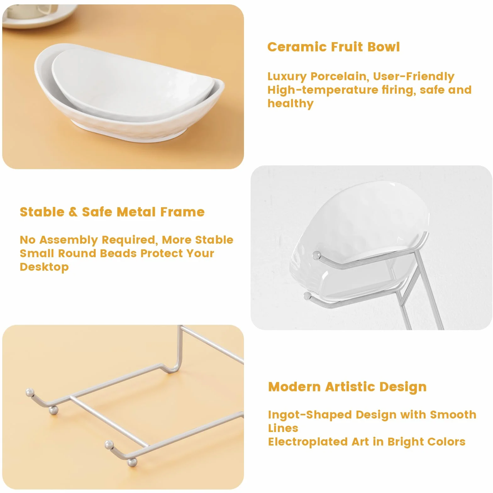 Ceramiczny 3-poziomowy stojak do serwowania owoców, metalowy kosz na owoce, porcelanowa miska kuchenna