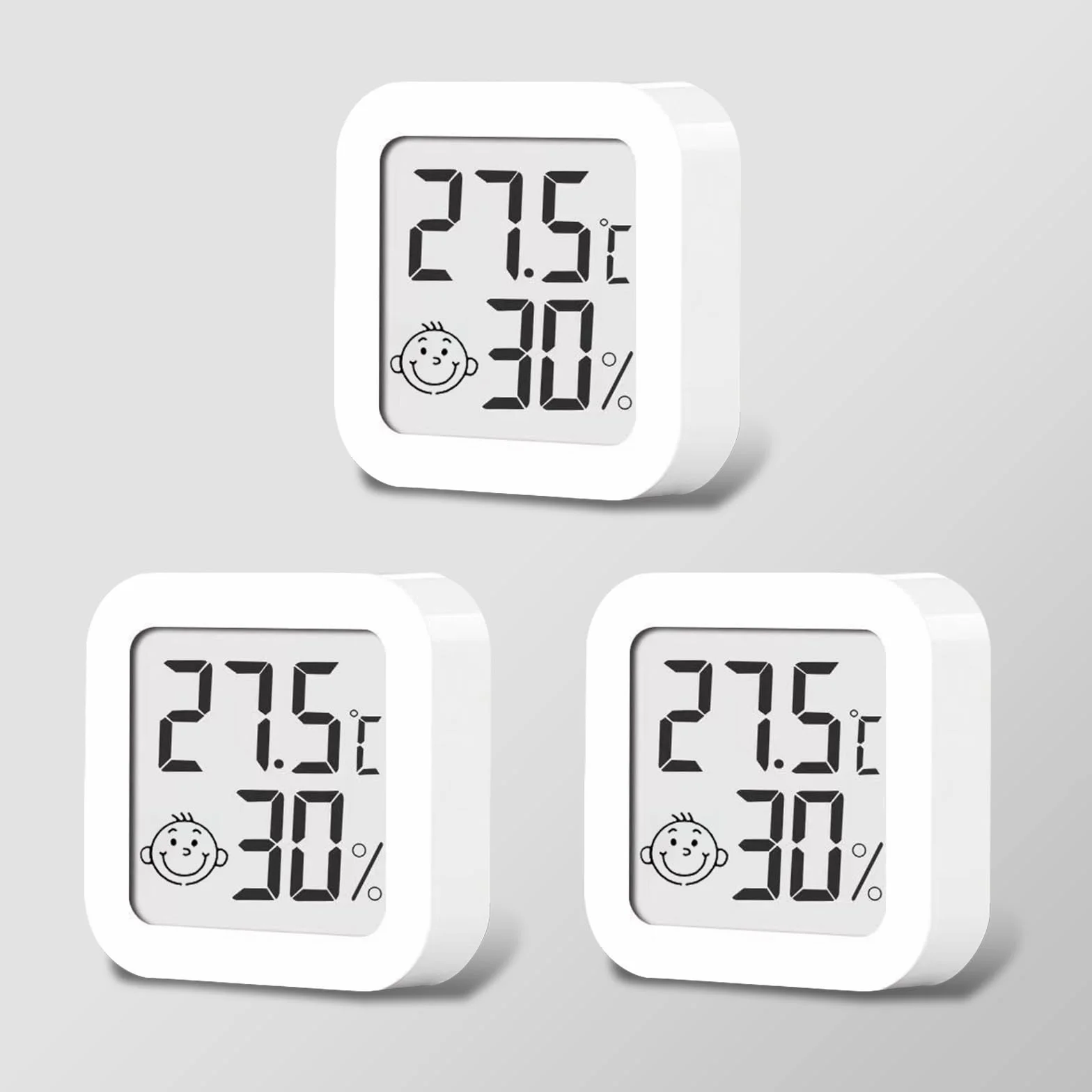 3 cyfrowe mini termometry z higrometrem, do wnętrz, z wskaźnikami uśmiechnięciem, do postawienia lub montażu na ścianie, salonu, biura (wilgotność i temperatura)