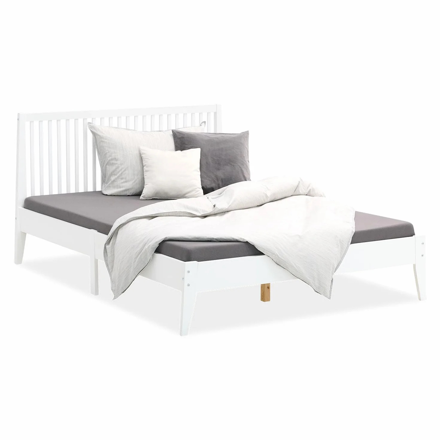 Homestyle4u 1844 łóżko drewniane 140 x 200, ze stelażem, białe, lite drewno sosnowe