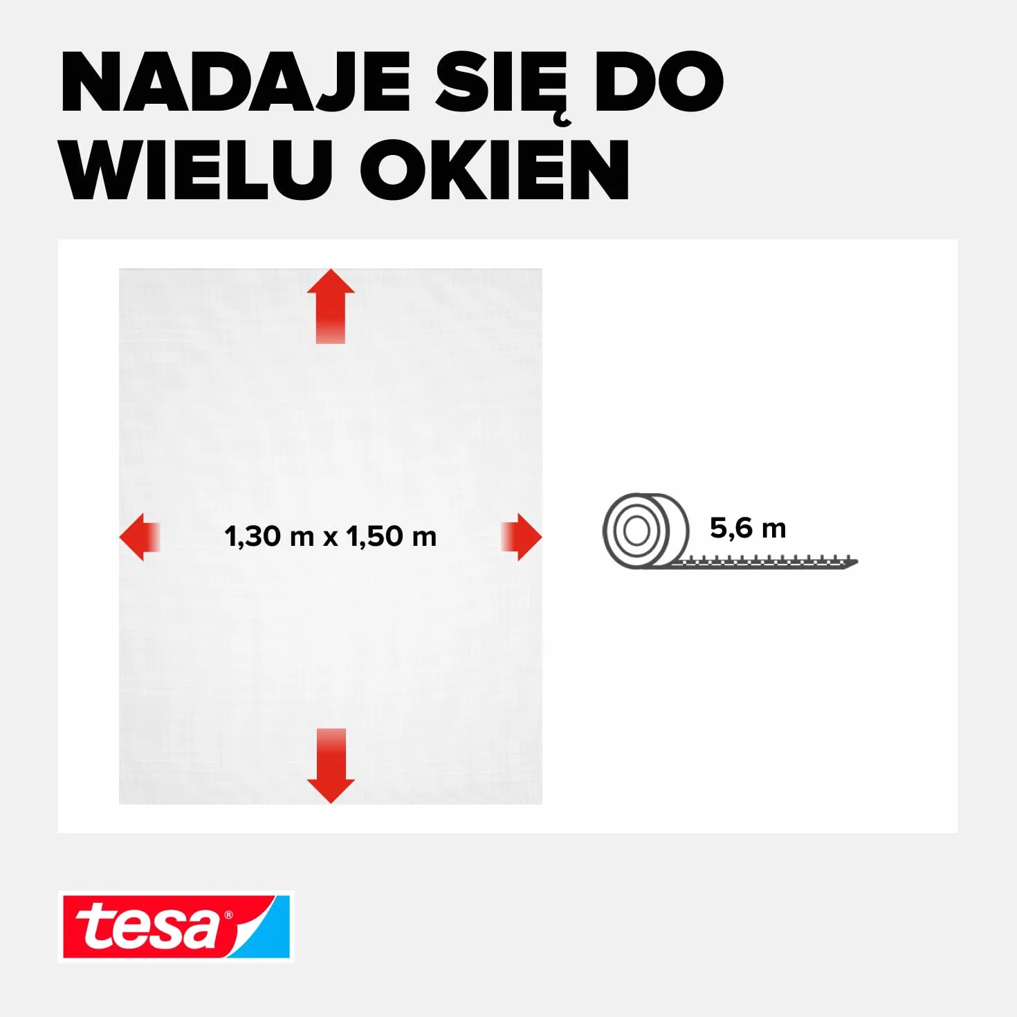 tesa INSECT STOP H&L Fly Screen for Window - siatka z taśmą rzepową, przycinana na wymiar, bez wiercenia - 1 siatka - 130 x 150 cm - biały