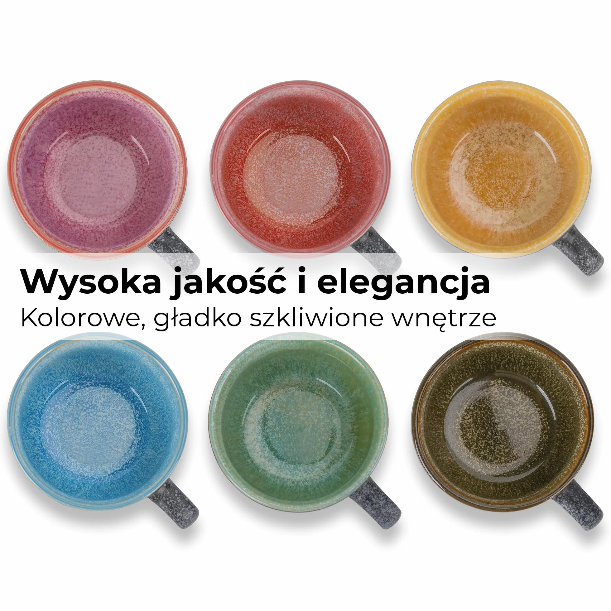 MIAMIO Ceramiczny kubek do cappuccino 190 ml zestaw 6 sztuk ze spodkami i metalowym stojakiem