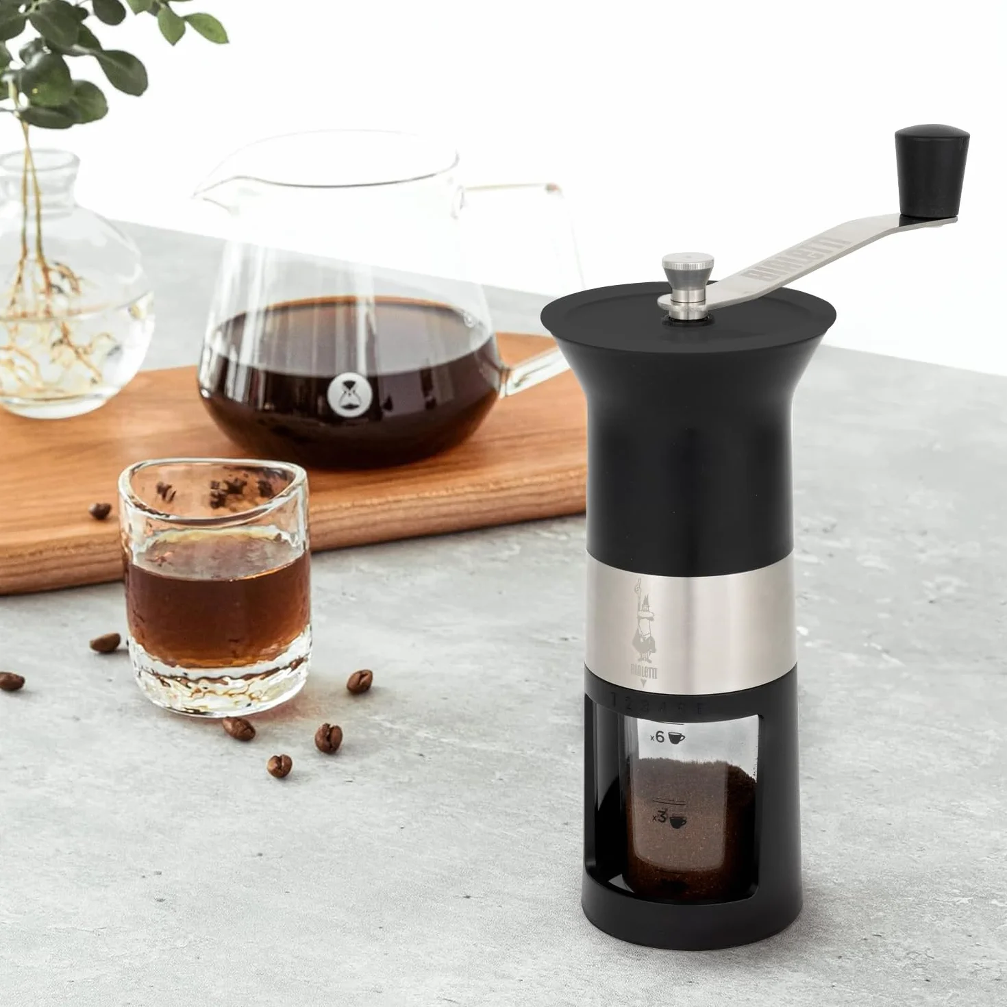 Bialetti Ręczny młynek do kawy, stal nierdzewna, czarny matowy