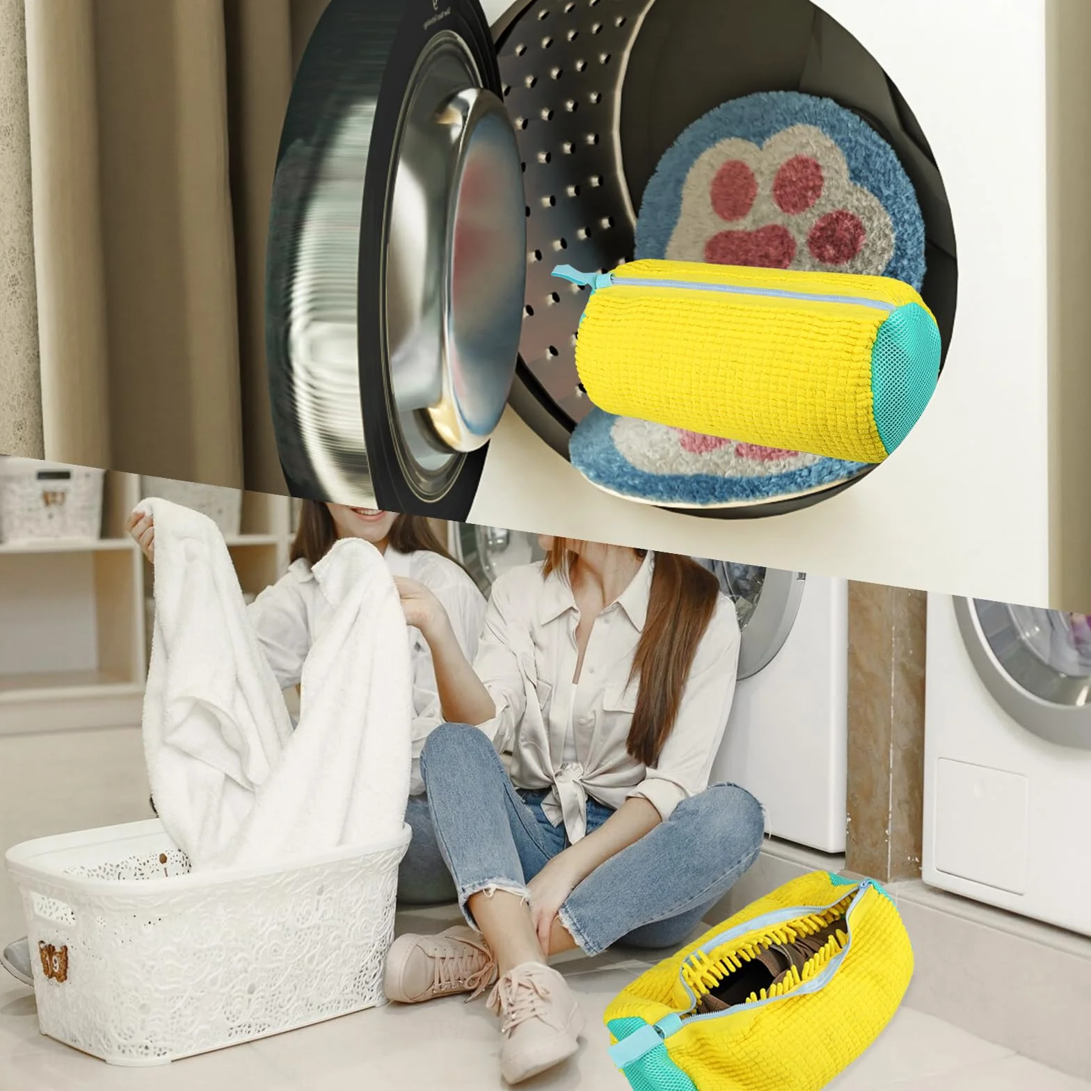 Worki do prania butów, 2 sztuki, do pralki, 39 x 19 cm, worek do prania butów typu sneaker, siatka na pranie wielokrotnego użytku, z zamkiem błyskawicznym