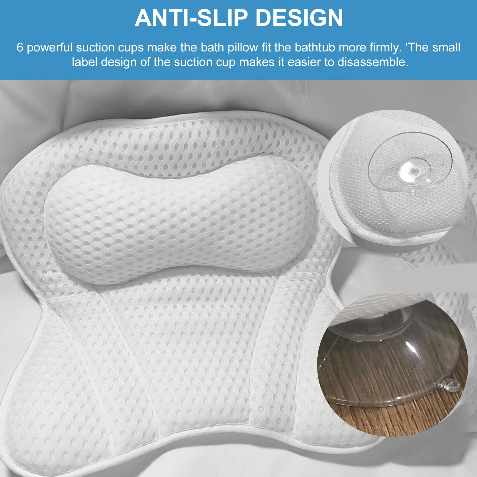 Poduszka do kąpieli, poduszka do wanny 4D Air Mesh z 6 przyssawkami Antypoślizgowa ergonomiczna poduszka do kąpieli może wspierać głowę, szyję, plecy, domowe spa (szary)