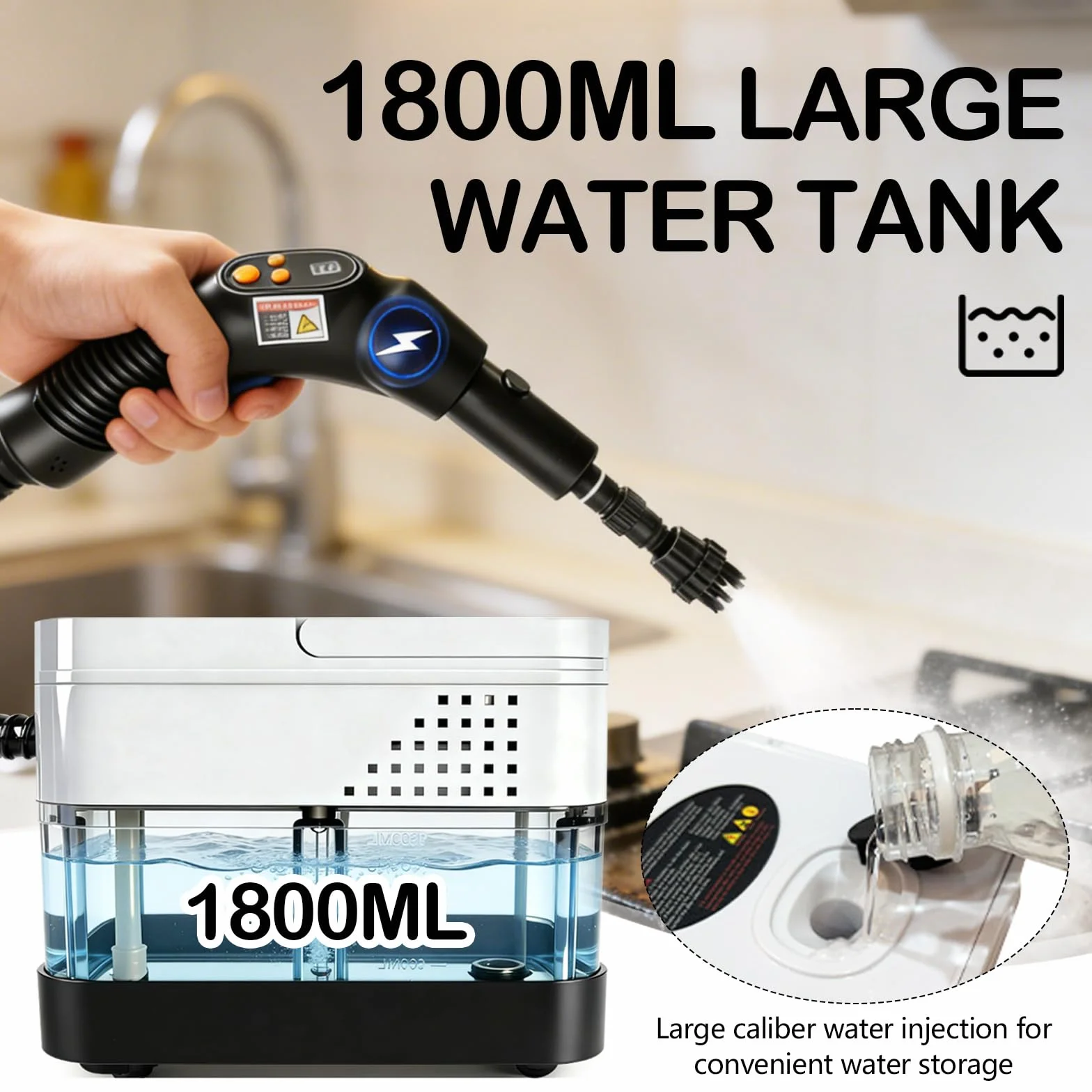 Myjka parowa, 2500 W, urządzenie ręczne z 19 akcesoriami, czas nagrzewania 15 sekund, zbiornik na wodę 1,8 l, 6-stopniowa regulacja, przenośna myjka parowa do podłóg, kuchni, okien, łazienki