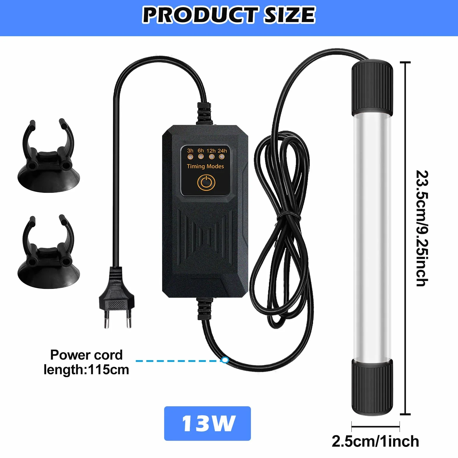 Lampa sterylizująca UV do akwarium, 13 W, sterylizator UV, wodoodporny sterylizator UV, sterylizator UV, do czyszczenia akwariów, basenów, miska na ryby