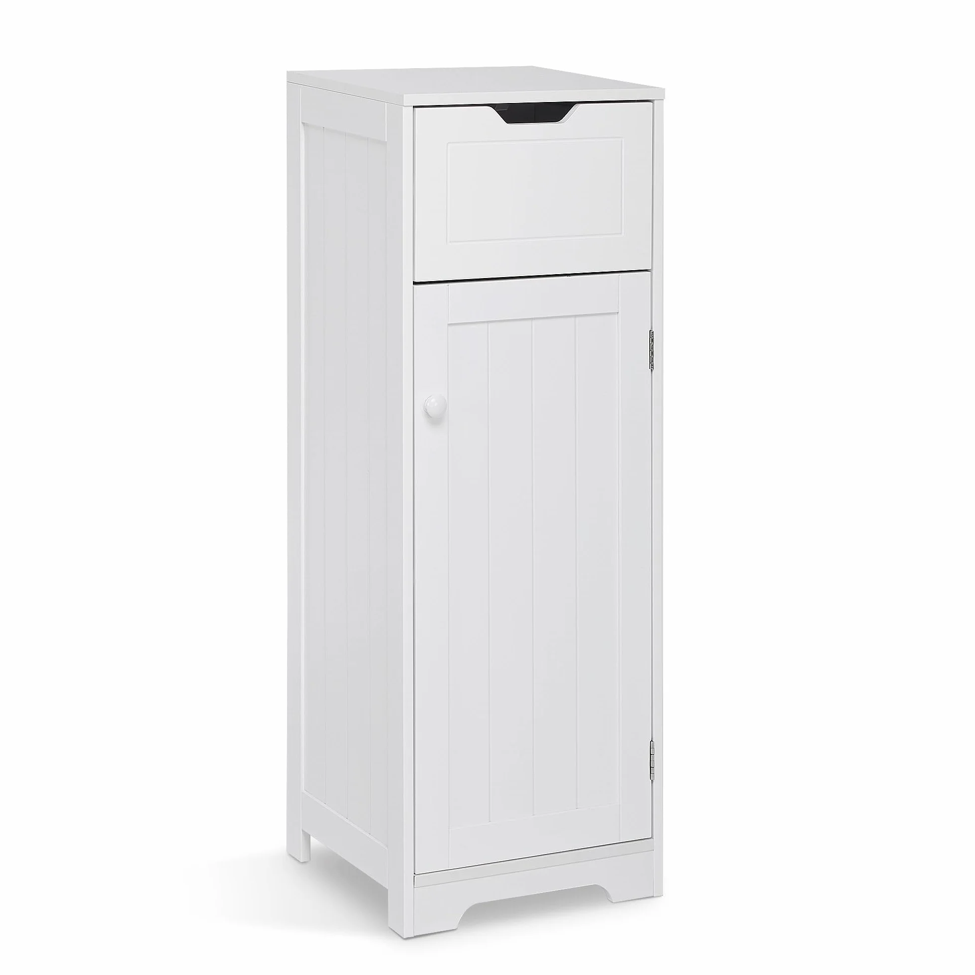 Meerveil Wąska szafka łazienkowa z 1 szufladą, 1 drzwiczkami, 2 półki, 32 x 30 x 87 cm, biała, płyta MDF, drewno, lakierowana, meble łazienkowe do łazienki, kuchni, salonu, wejścia
