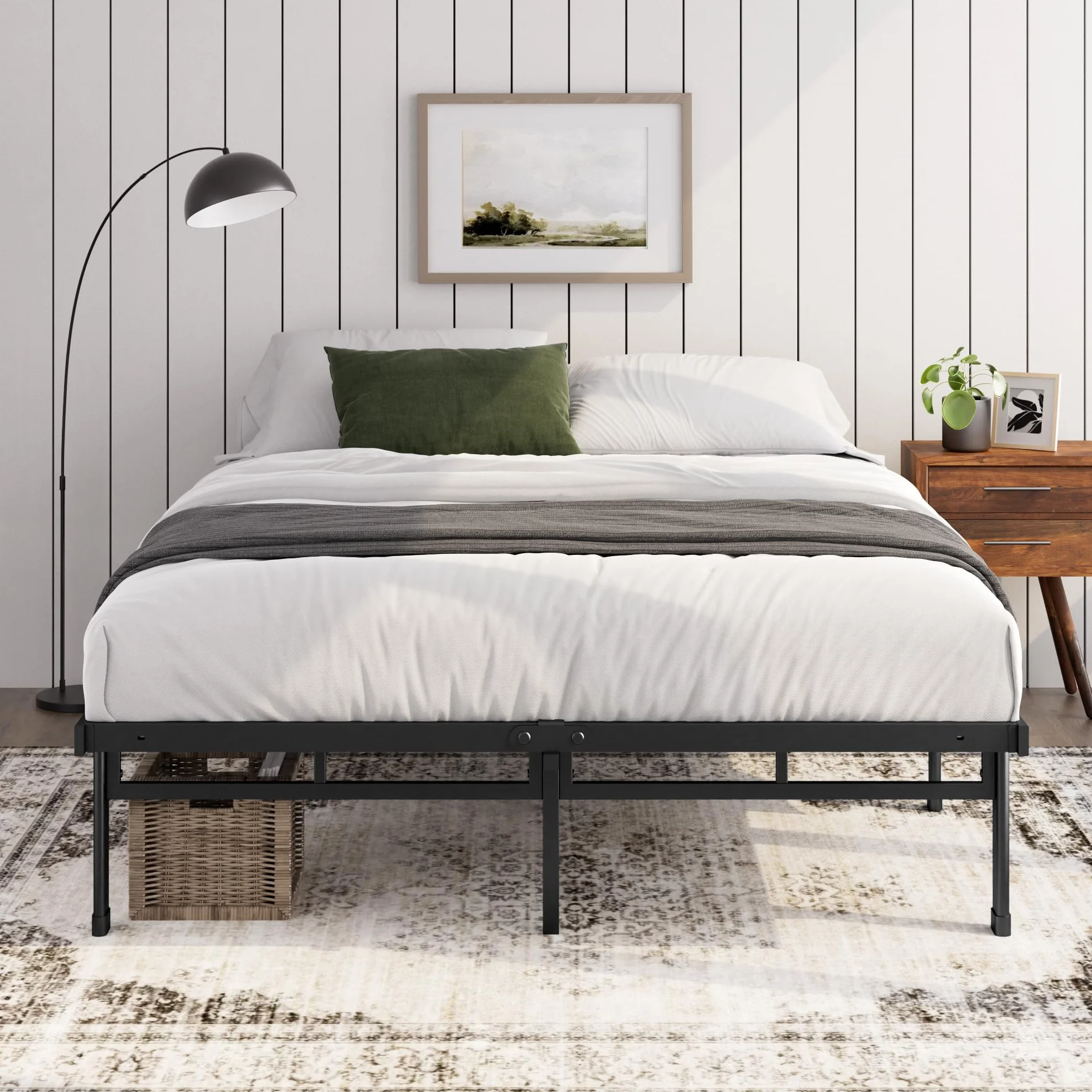 Zinus Justin łóżko 140 x 200 cm – wysokość 36 cm z miejscem do przechowywania pod łóżkiem – metalowa platforma – czarne