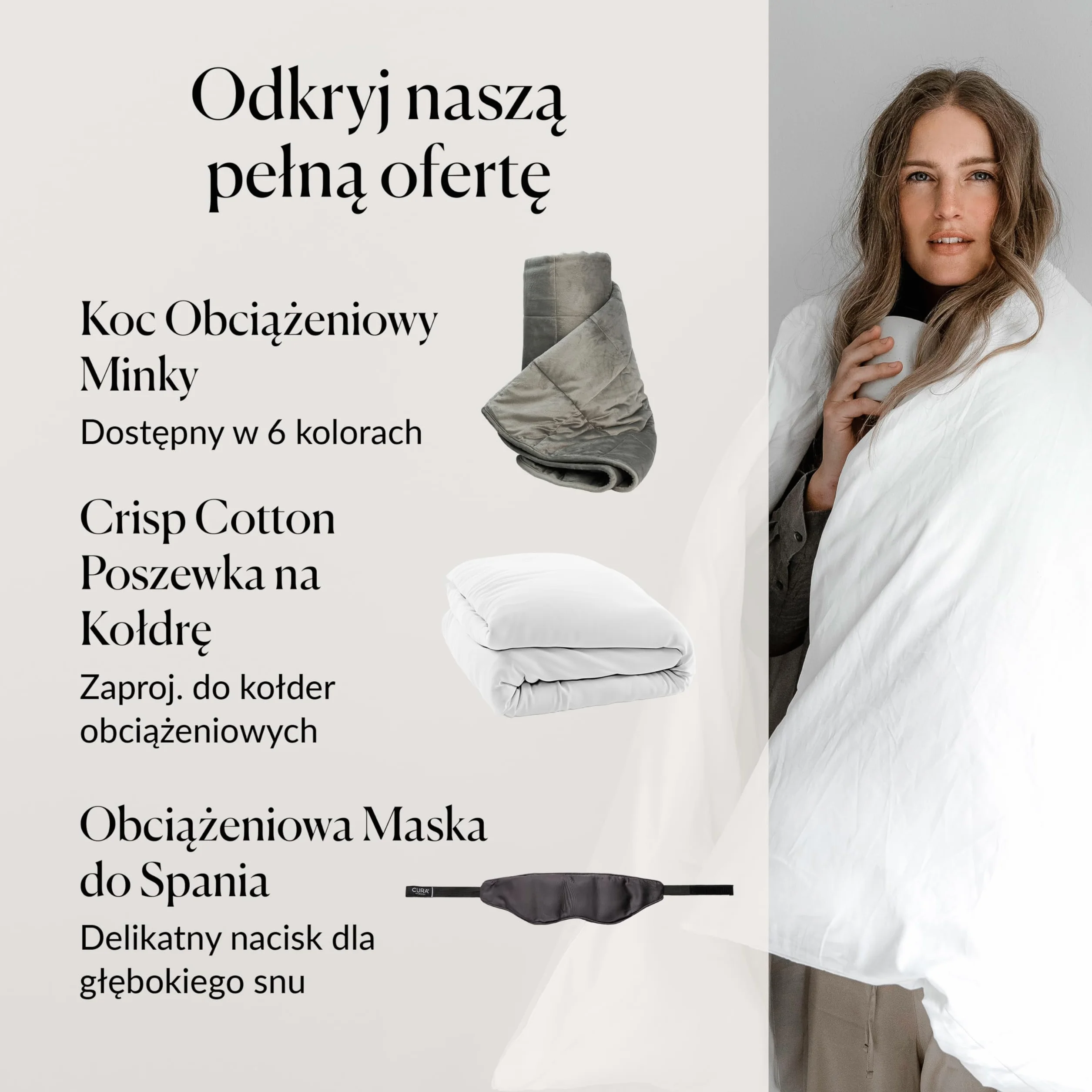 CURA Pearl Classic 135x200 9kg Premium Bawełniany koc obciążeniowy - kołdra obciążeniowa – łagodzi objawy bezsenności, stresu i niepokoju, biały/biała