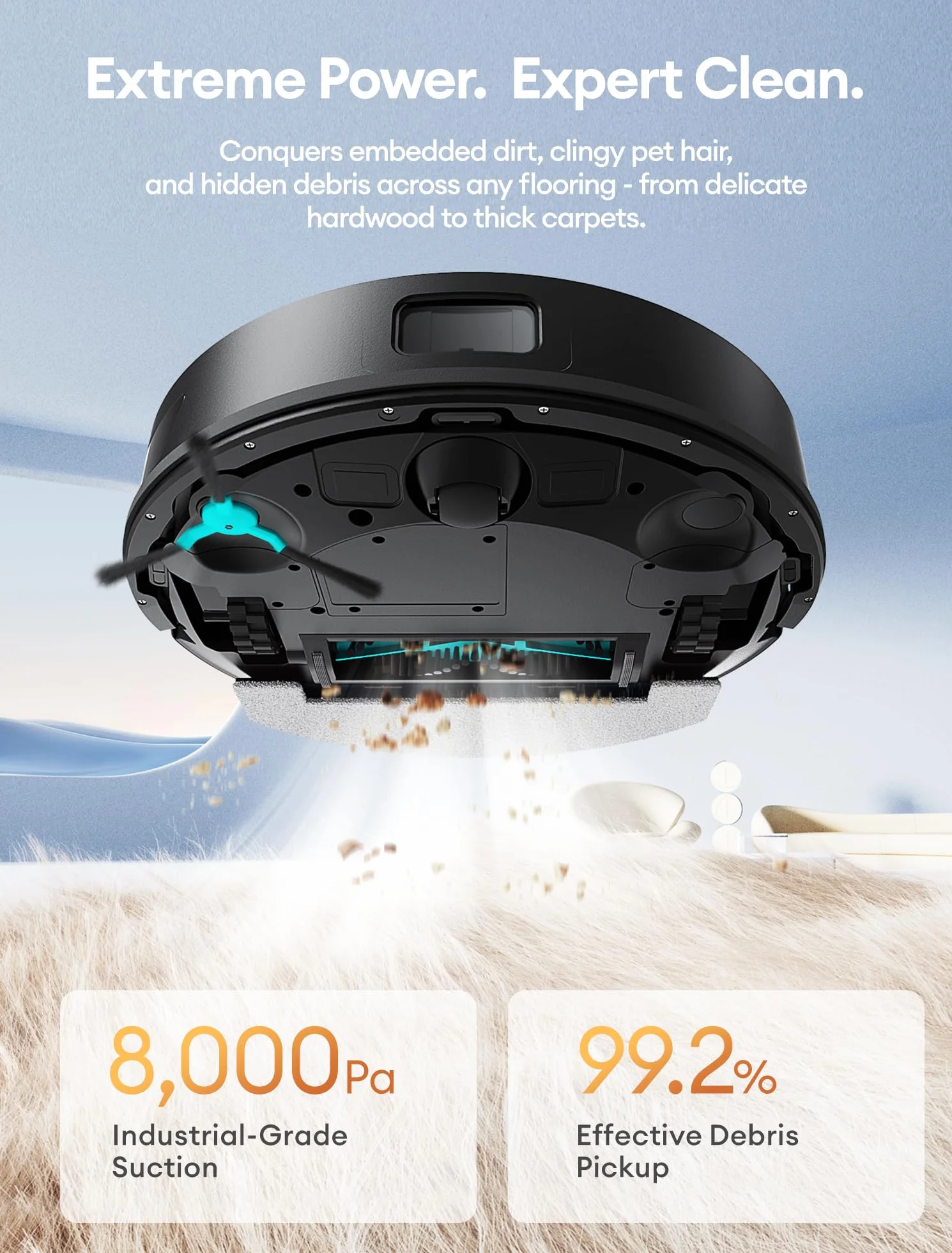 Ultenic T20 Pro Robot Odkurzający z Samooóżnianiem, 8000 Pa, Cichy, Sterowanie WiFi/Bluetooth/Alexa/App, 6 Trybów Czyszczenia, Idealny do Sierści Zwierząt