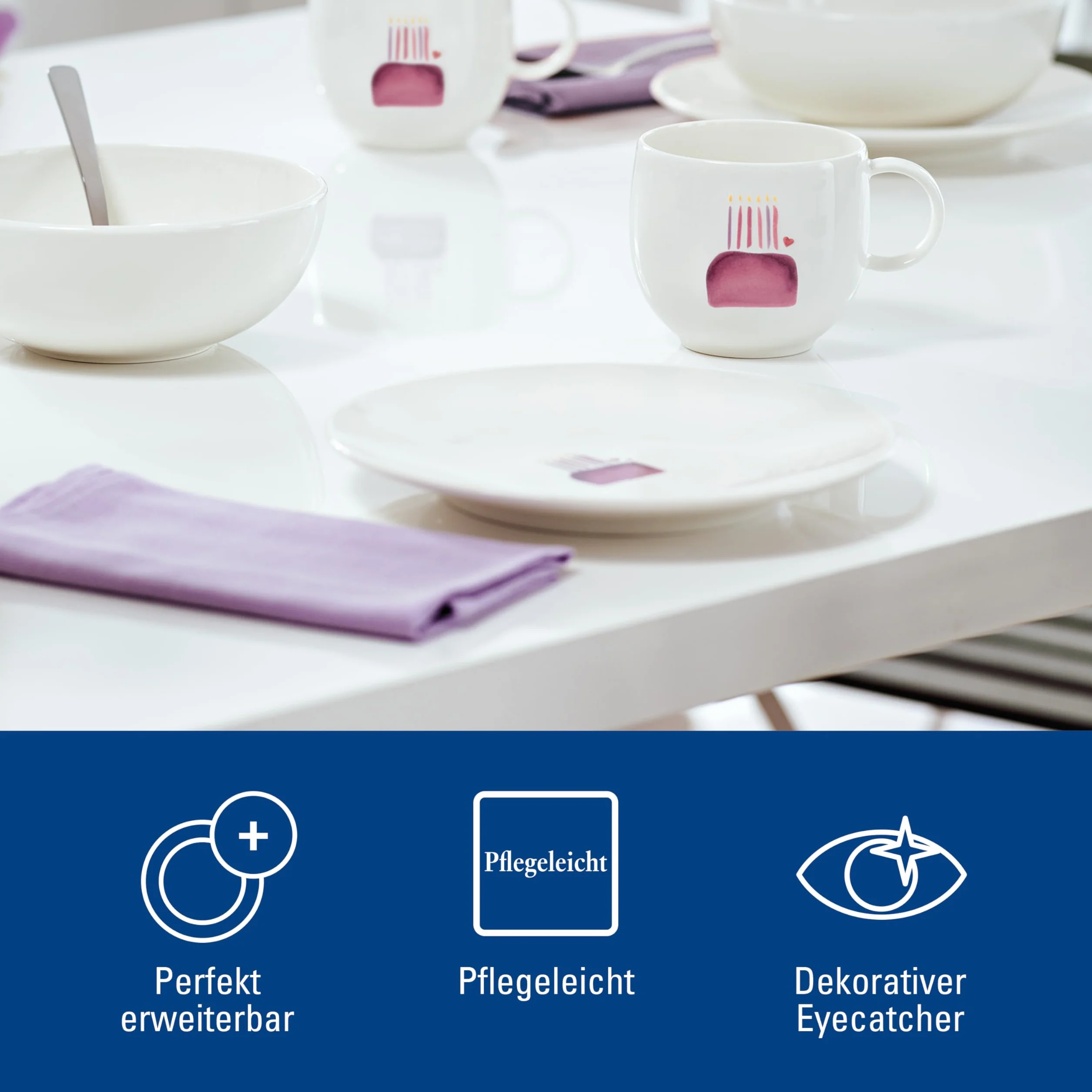 Villeroy & Boch With Love talerz śniadaniowy Happy Birthday 21x21x2,5 cm porcelana Premium talerz na ciasto sałatki deserowy zmywarka mikrofala