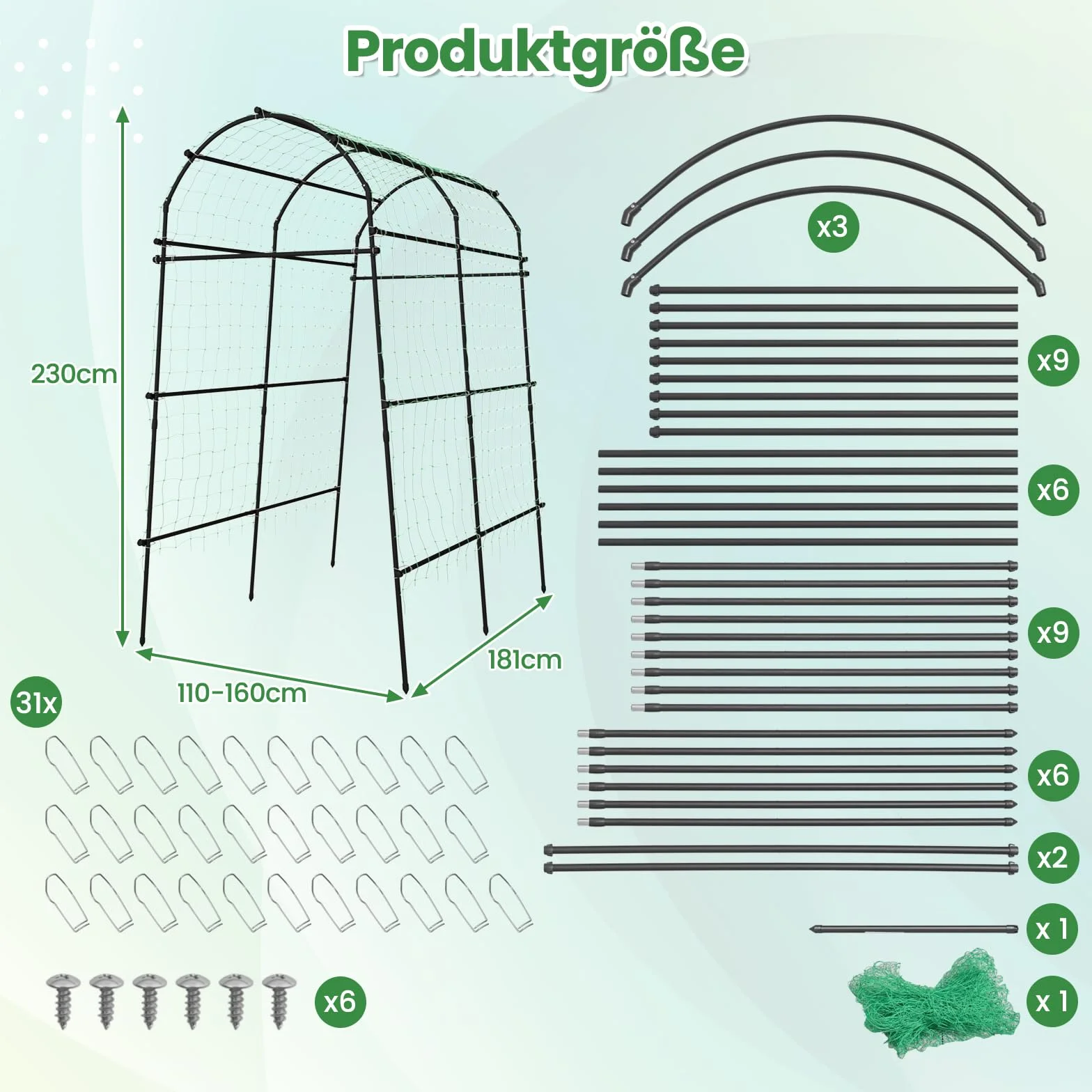 COSTWAY Kratka dla roślin pnących, 230 cm, łuk ogrodowy z metalową strukturą powlekaną PE, podpora dla roślin pnących, łuk do warzyw, owoców, kwiatów