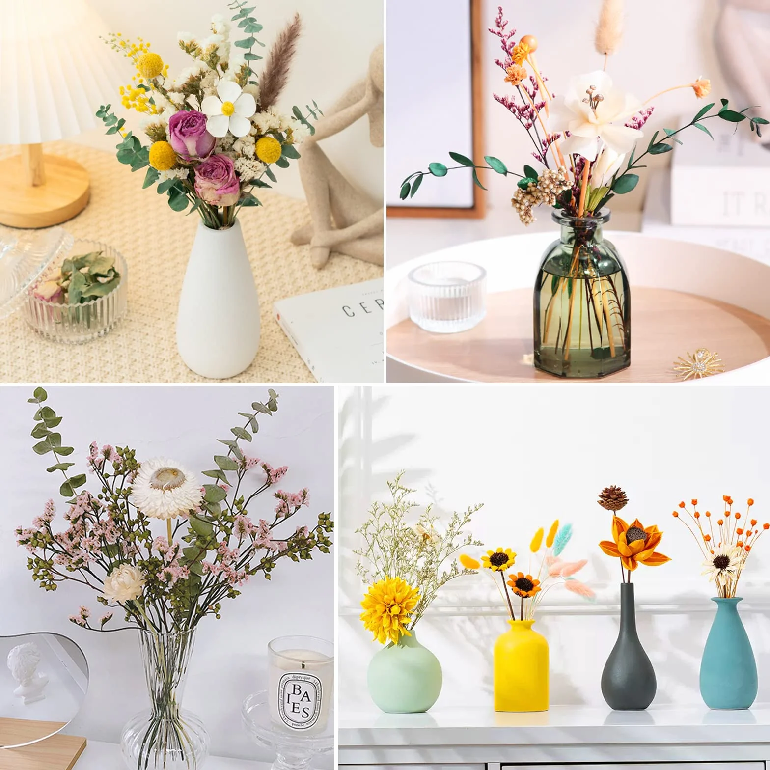 Suszone Kwiaty, prasowane naturalne suszone kwiaty, mieszanka suszonych kwiatów, zestaw suszonych kwiatów do makijażu, scrapbookingu, majsterkowania, dekoracji albumów, świec i DIY (białe i fioletowe)