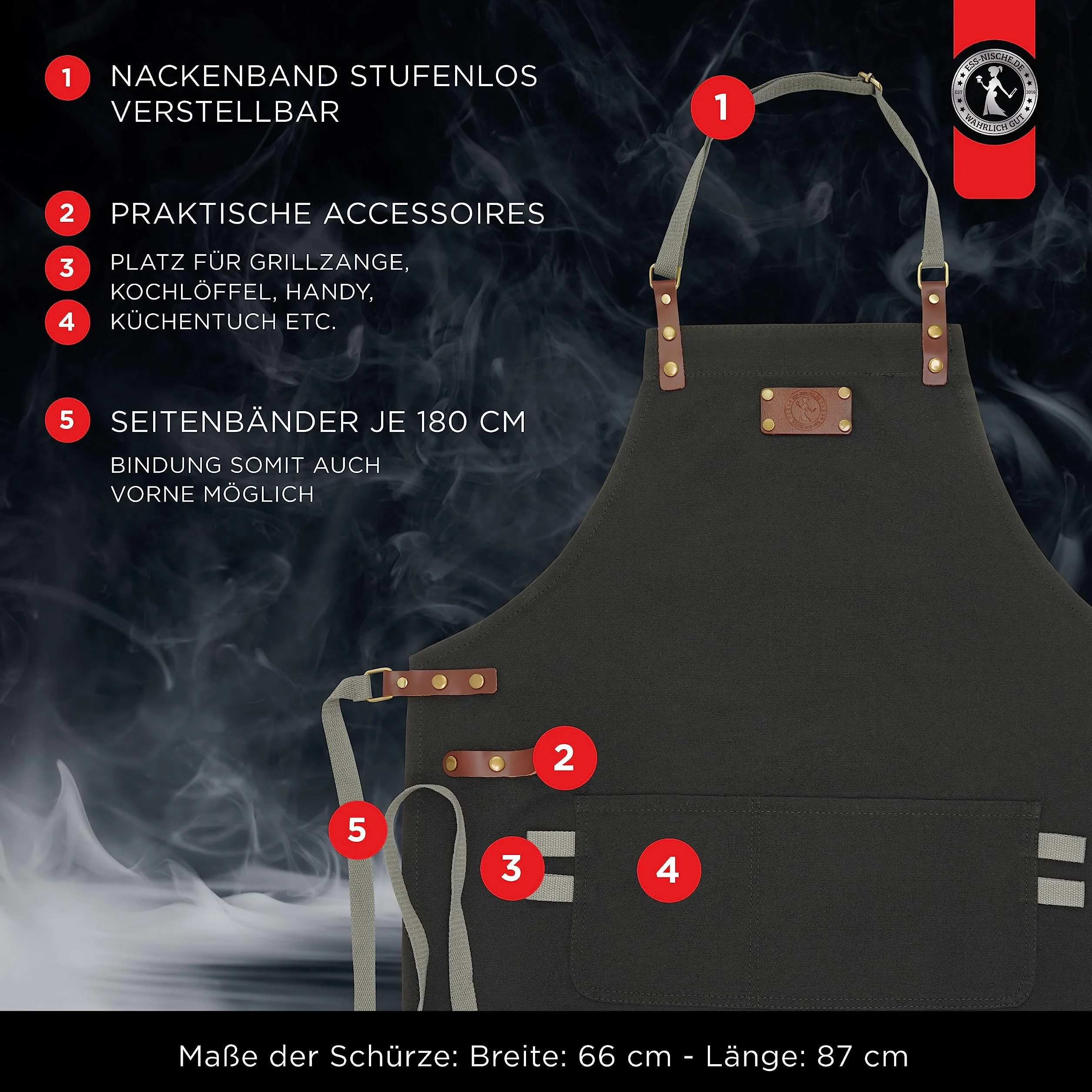 Ess-Nische® Fartuch kucharski Grill dla mężczyzn i kobiet - fartuch kuchenny dla mężczyzn - idealny na prezent dla mężczyzny, babci lub dziadka