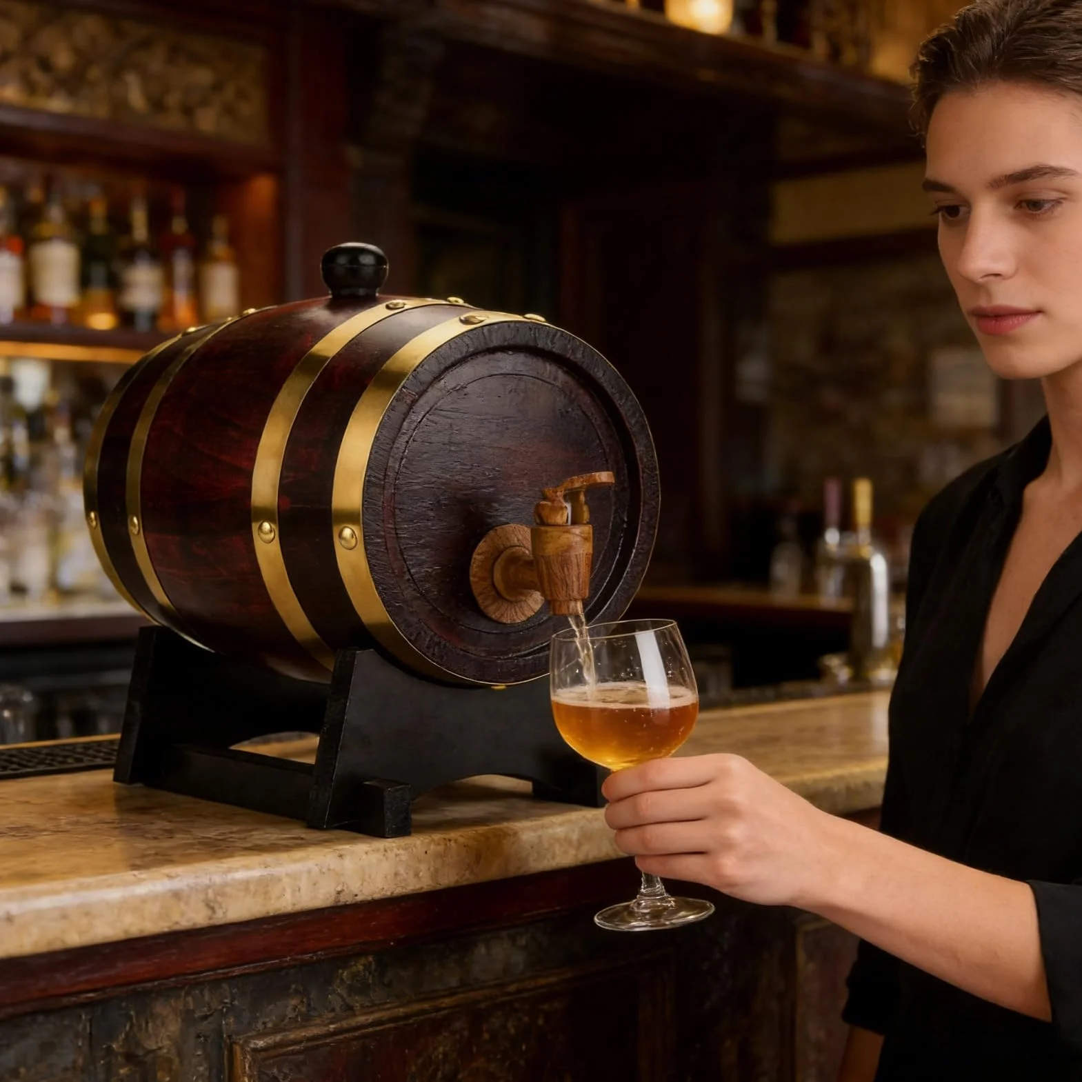 Dębowa Beczka do Starzenia 5 L z podstawką na Whisky, Port, Rum - Drewniana Beczka Fermentacyjna na Alkohole