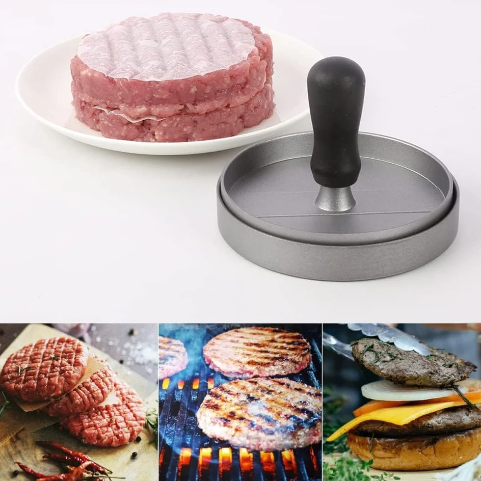 XTDMJ Burger Forma do steków z powłoką nieprzywierającą + 100 arkuszy papieru siarczanowego, przybory kuchenne do robienia pysznych hamburgerów, ciast i grilla