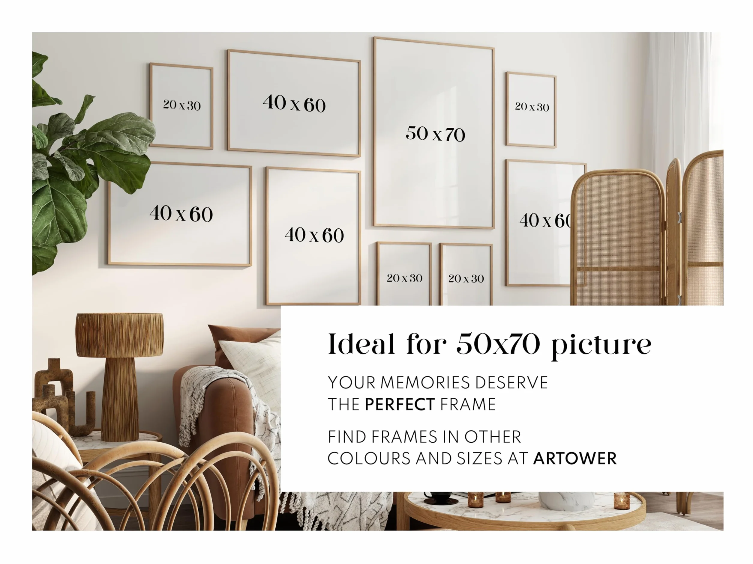 Artower® Ramka na zdjęcia 50 x 70 cm, naturalne drewno dębowe, cienka ramka na plakat, duża, w stylu vintage, kolaż 50x70 cm, drewniana ramka na zdjęcia, ramka na plakat, prawdziwe drewno