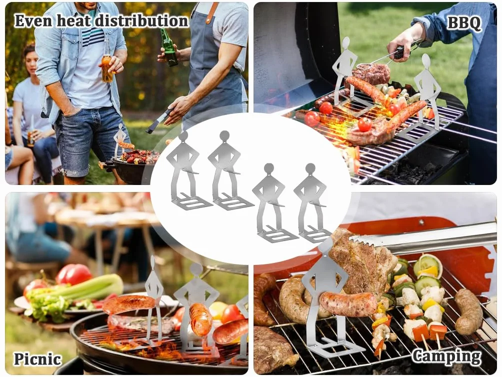 4 uchwyty na kiełbasy ze stali nierdzewnej, stojak do grillowania, hot dog, stojące męskie uchwyty na kiełbasy, ze stali nierdzewnej, zabawny uchwyt na BBQ hotdog, na kemping, przyjęcie w